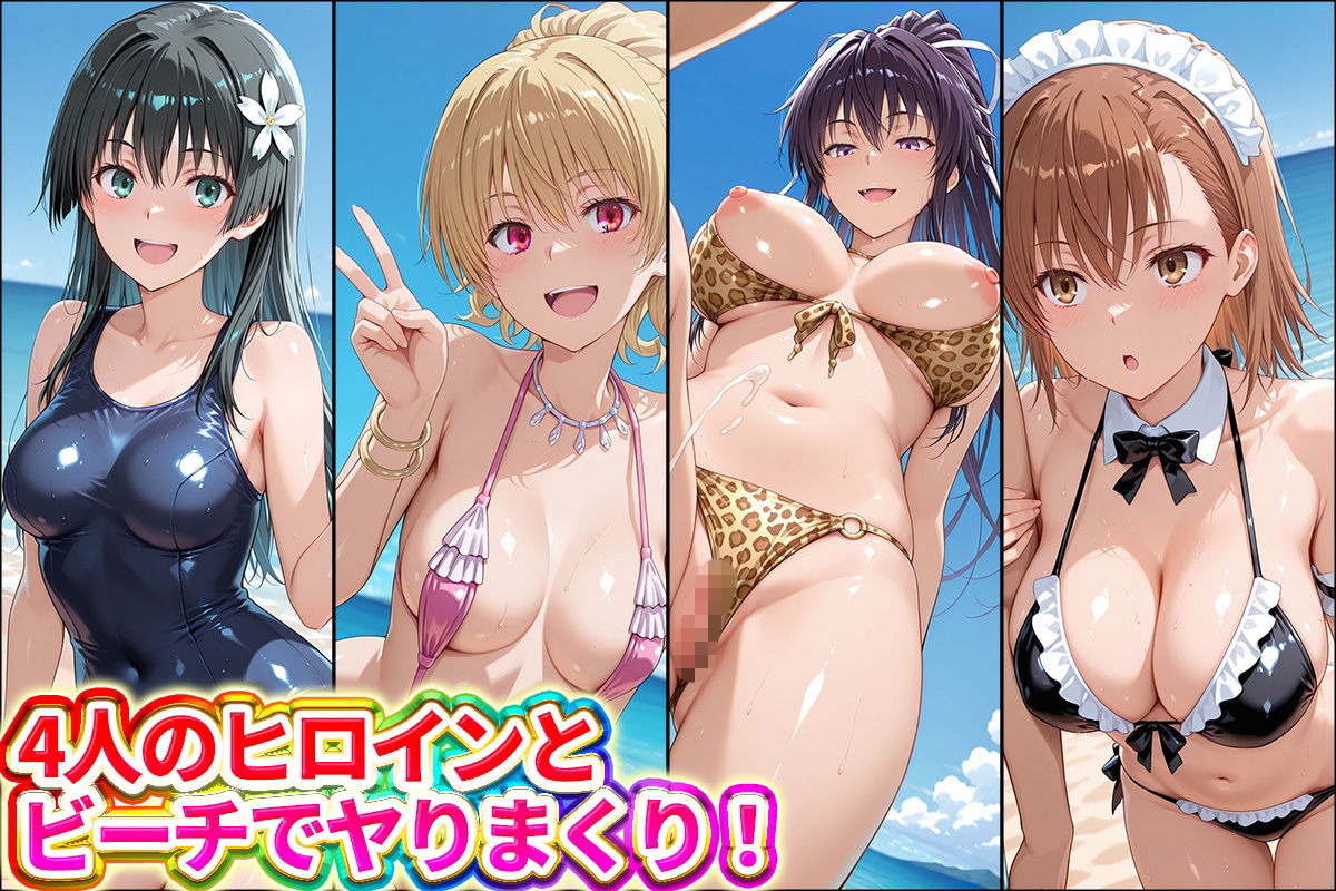 水着×青姦  スケベなビーチ〜御坂・神裂・獄彩・佐天 サンプル1ページ目
