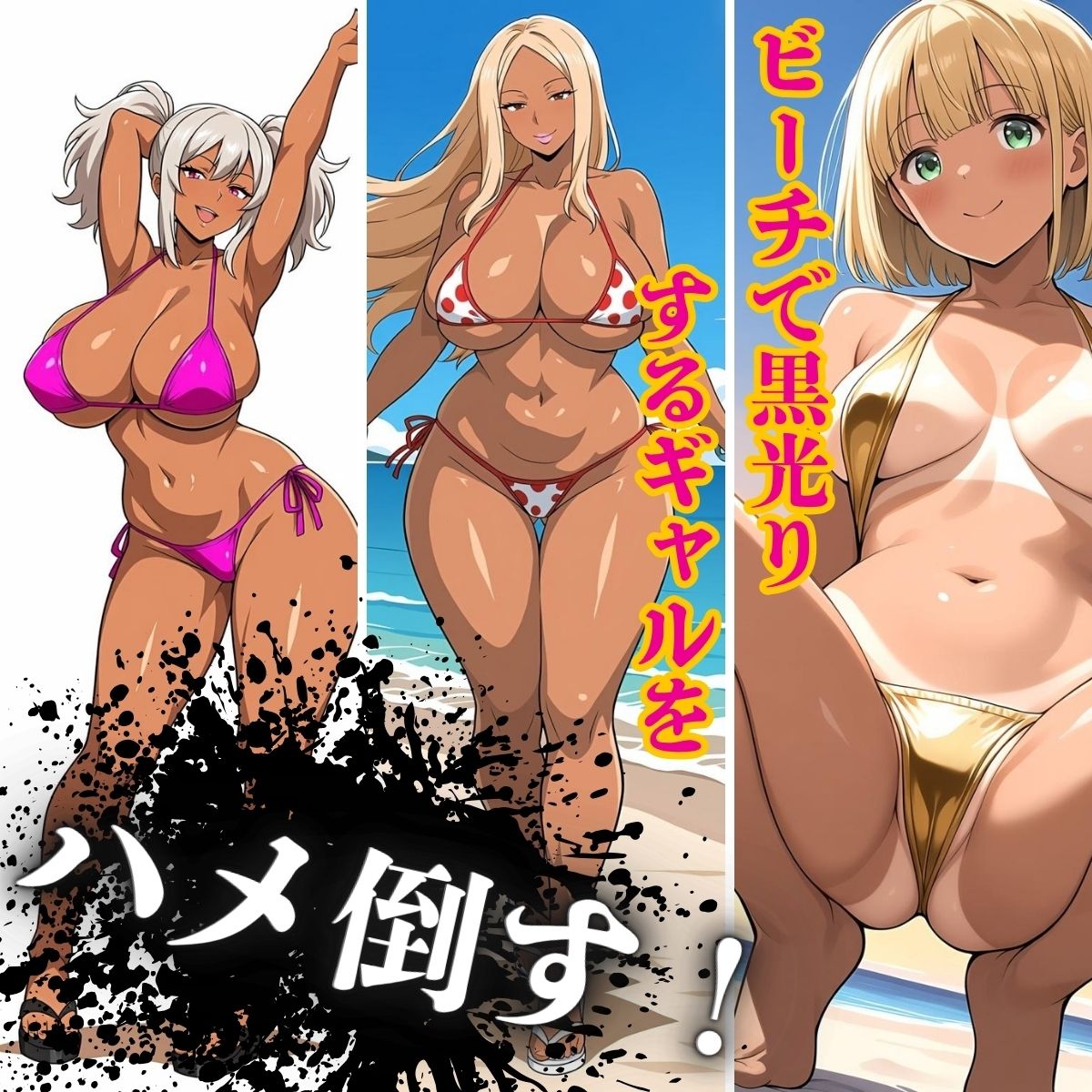 ビチビチ黒ギャル ドエロビキニでビーチで膣活 サンプル1ページ目