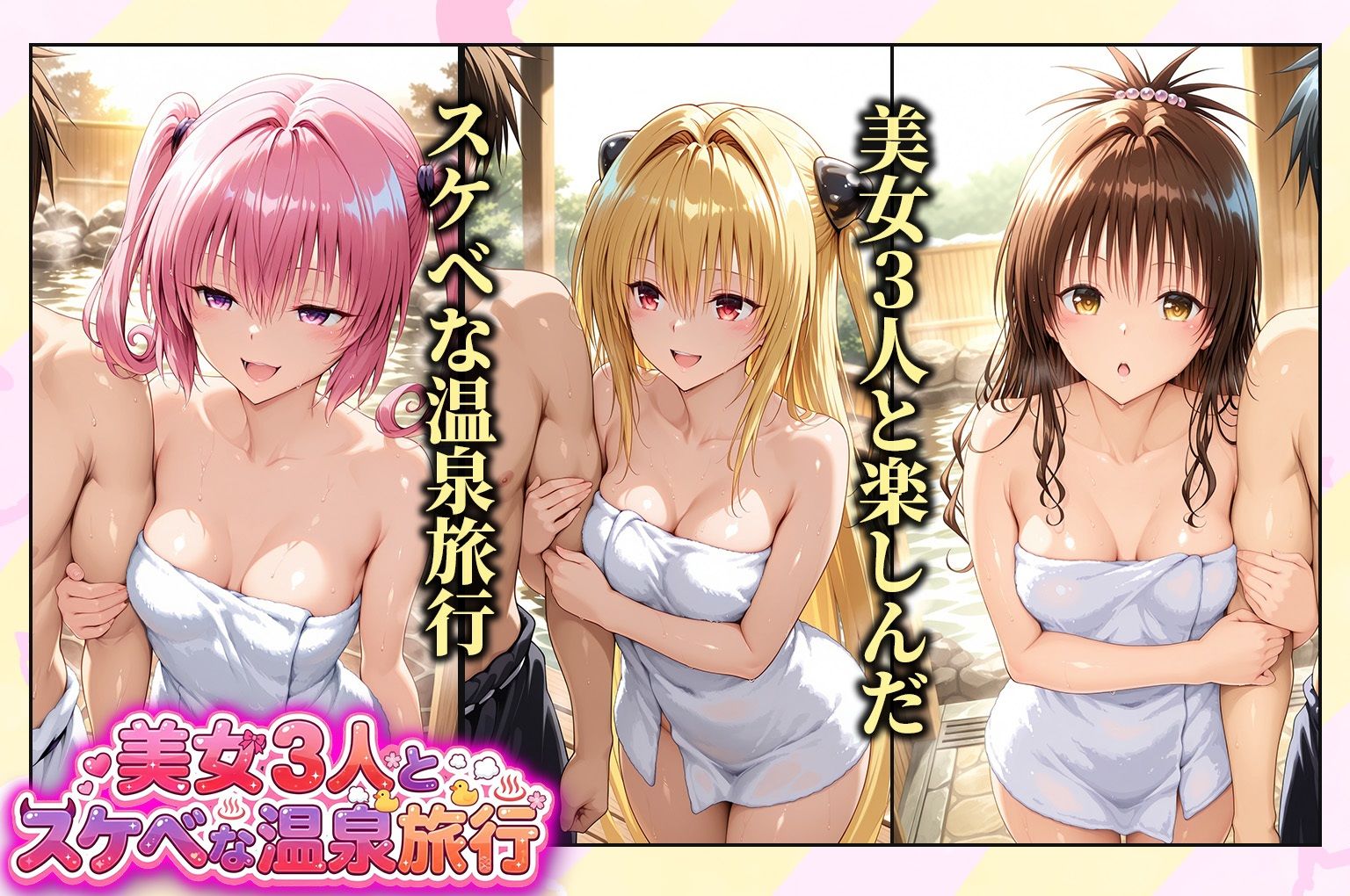 美女3人とスケベな温泉旅行〜美柑・ヤミ・ナナ サンプル1ページ目