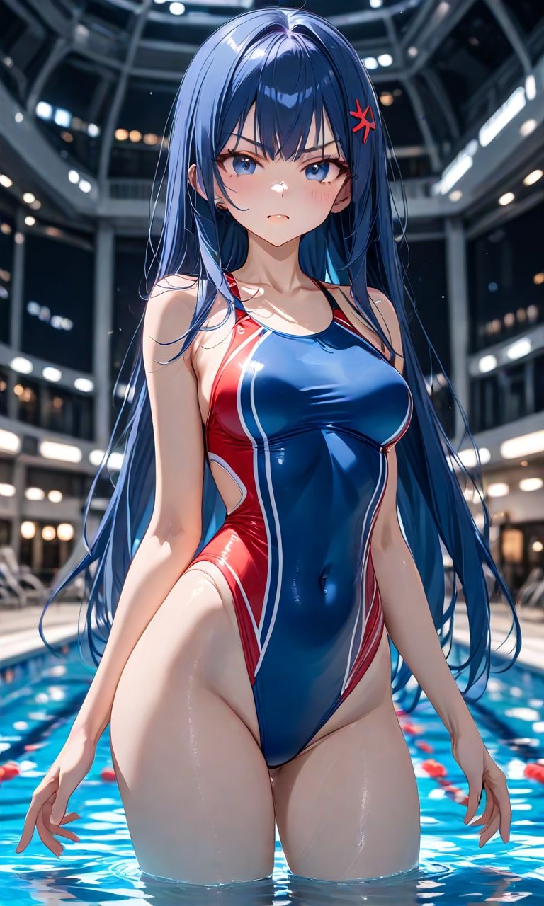 青髪不機嫌な美女ナイトプール サンプル1ページ目