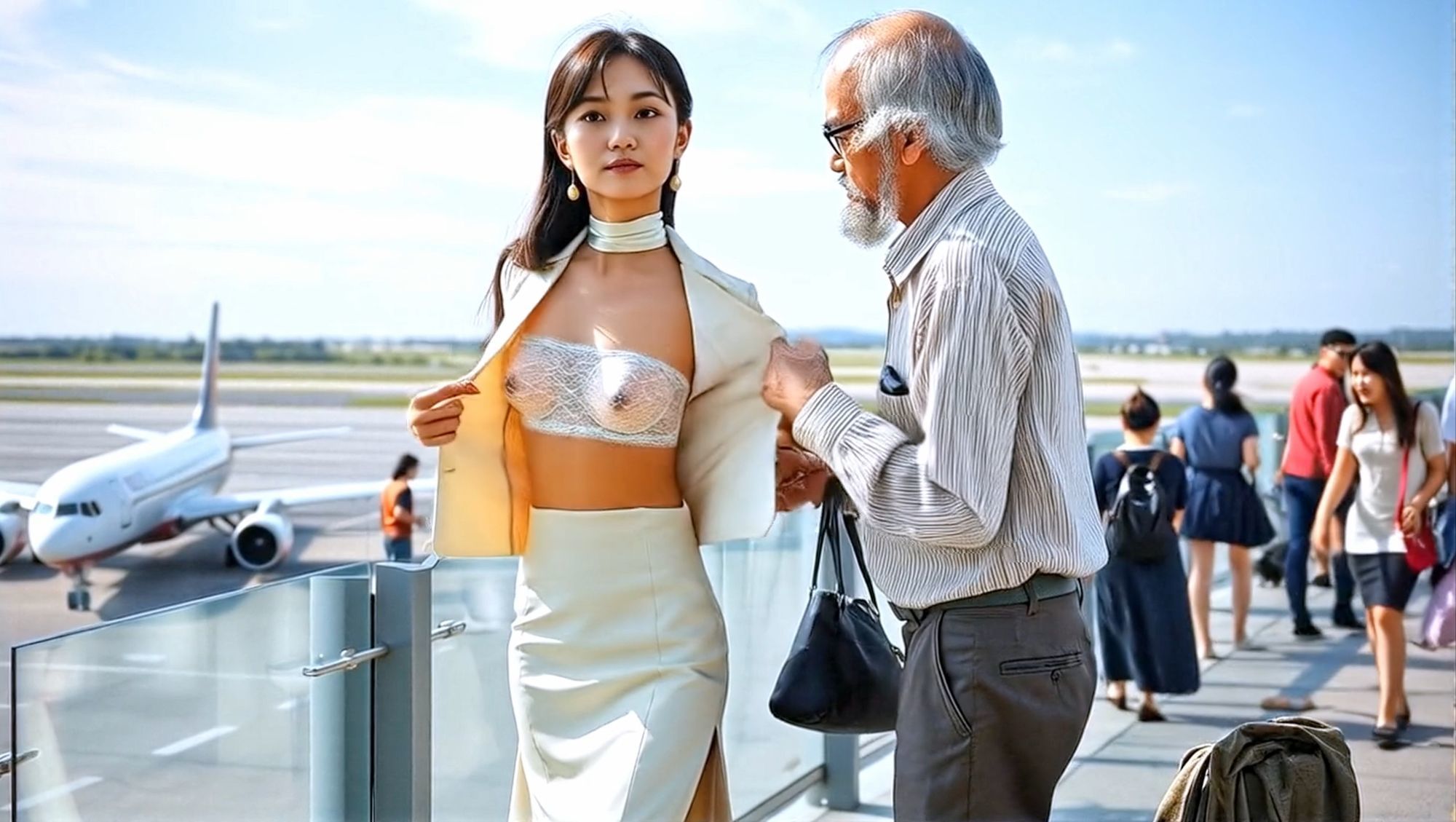 妄想27 CAが展望デッキで足上げ、脱がされ露出 AI生成動画 サンプル1ページ目