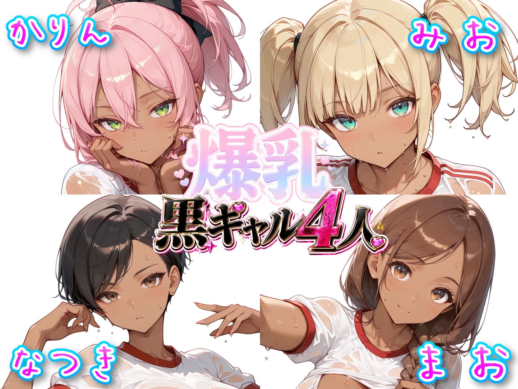 爆乳黒ギャル4人の真っ赤な体操服がパツパツで理性が飛ぶ件 サンプル1ページ目