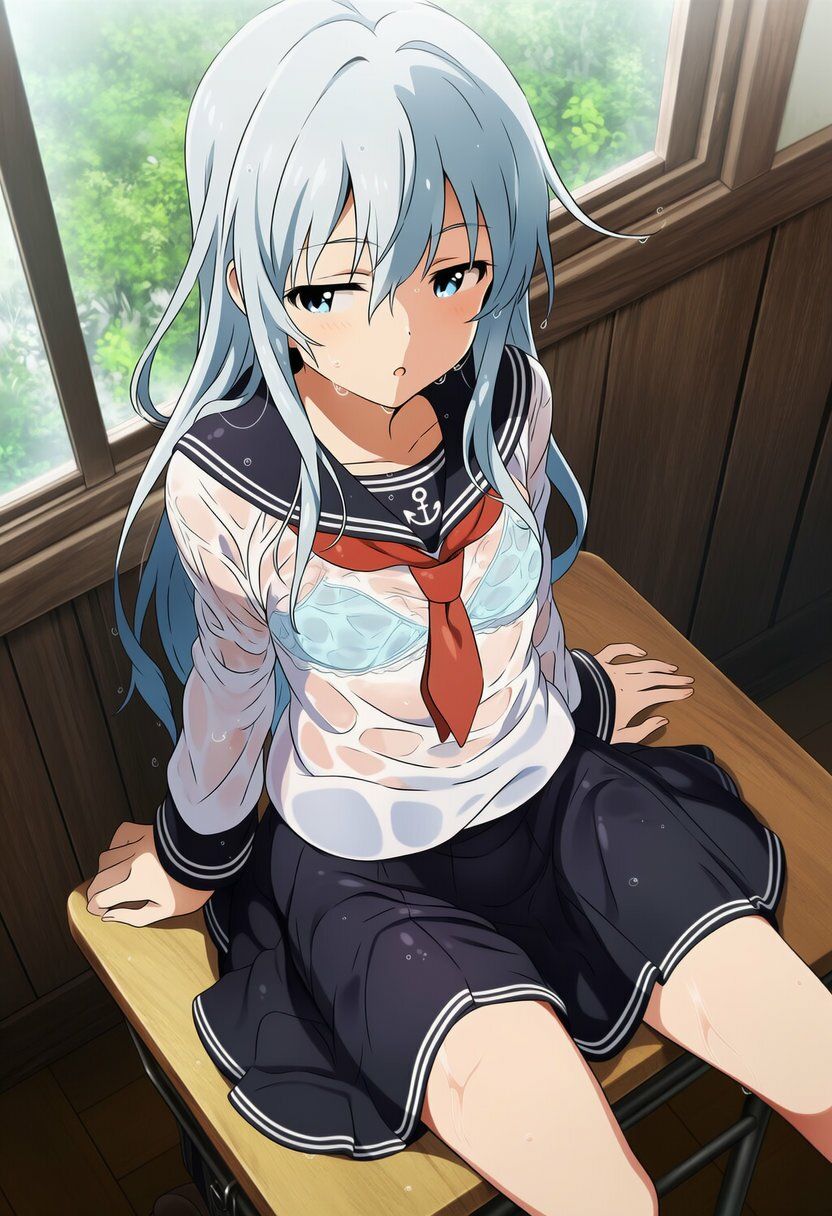 盗撮＆濡れ透けフェチ特化 2020年代アニメ作画特集 艦隊少女たちの濡れ透け教室生着替え その3 -500枚を撮影- サンプル7ページ目