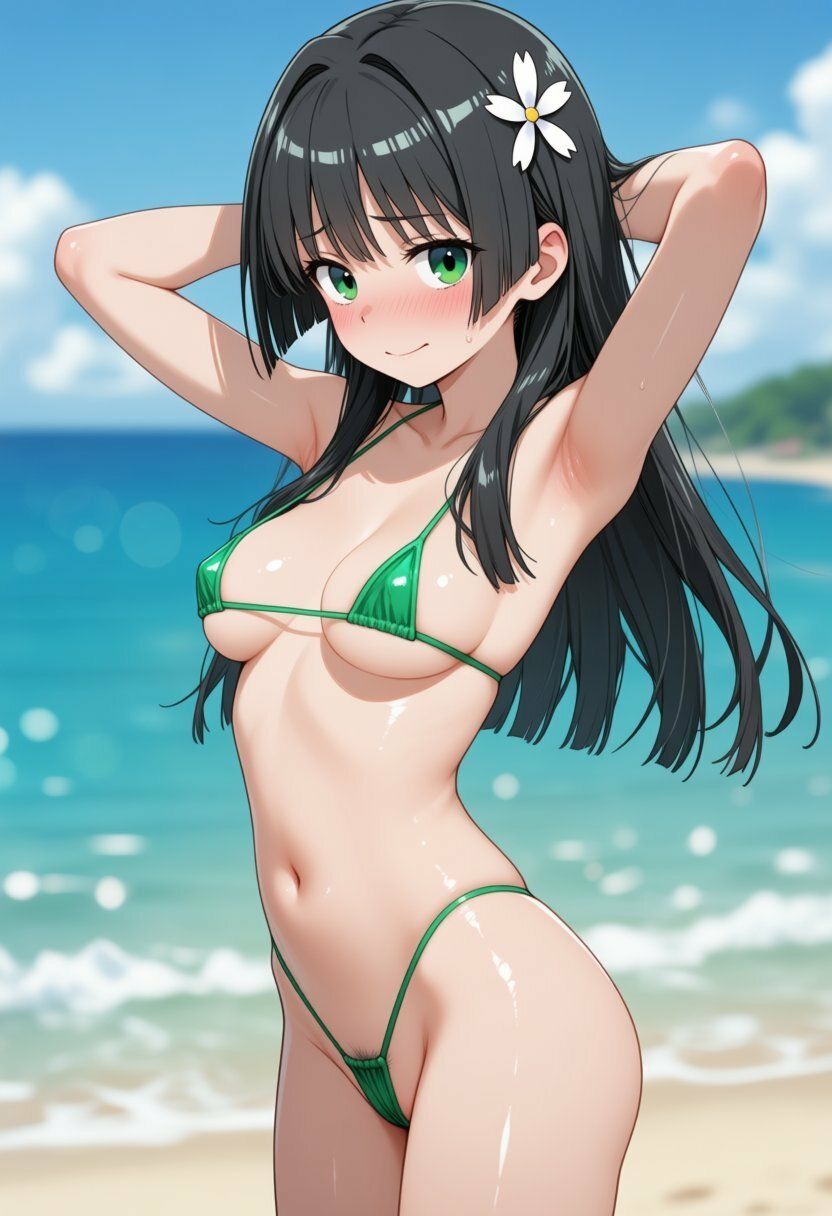 佐◯涙子、食◯操祈が際どい水着でビーチでセックスする【CG206枚】 サンプル1ページ目