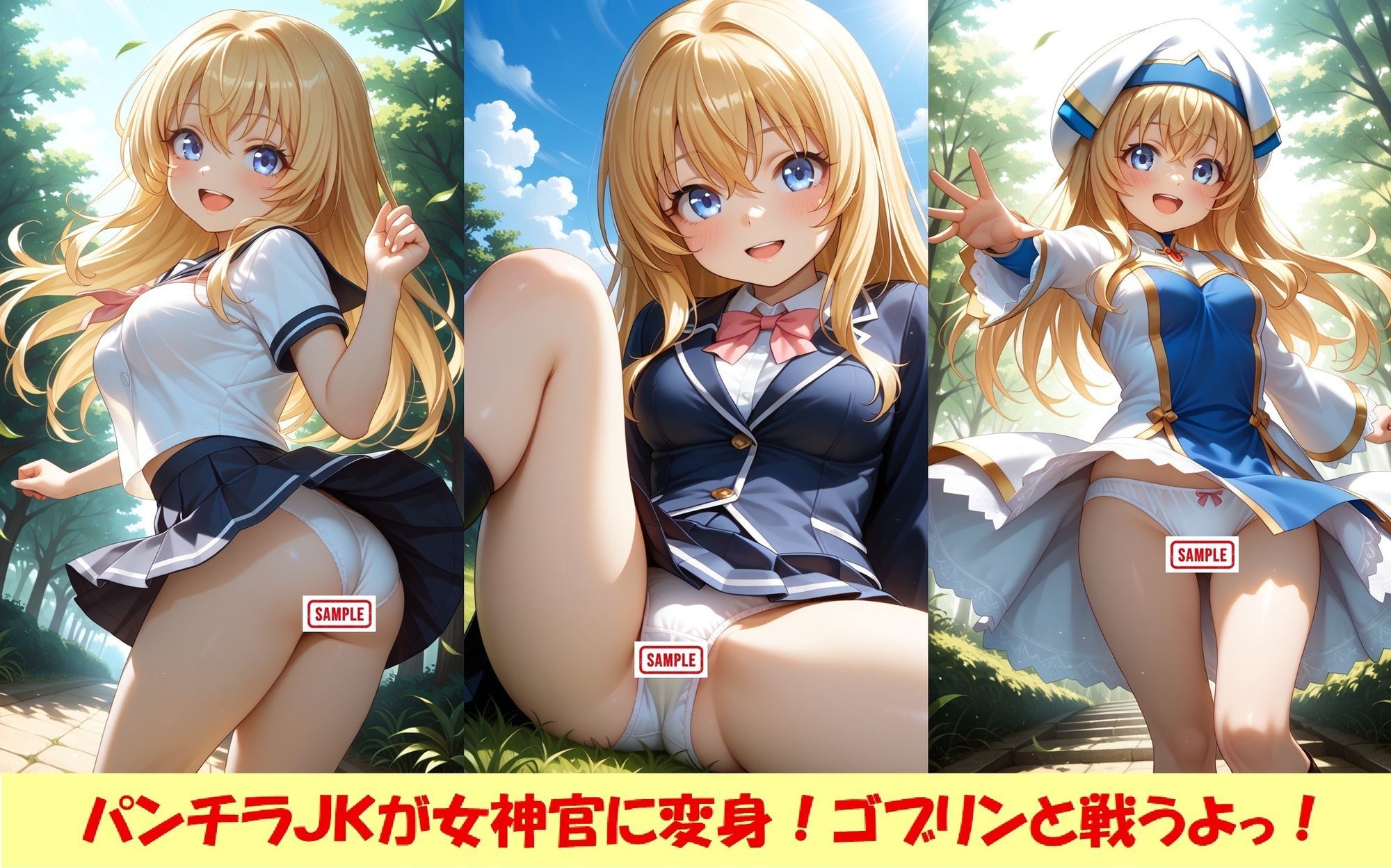 パンチラJKが女神官に変身してゴブリンに敗北！★中出しレ○プでいくぅ！ サンプル1ページ目