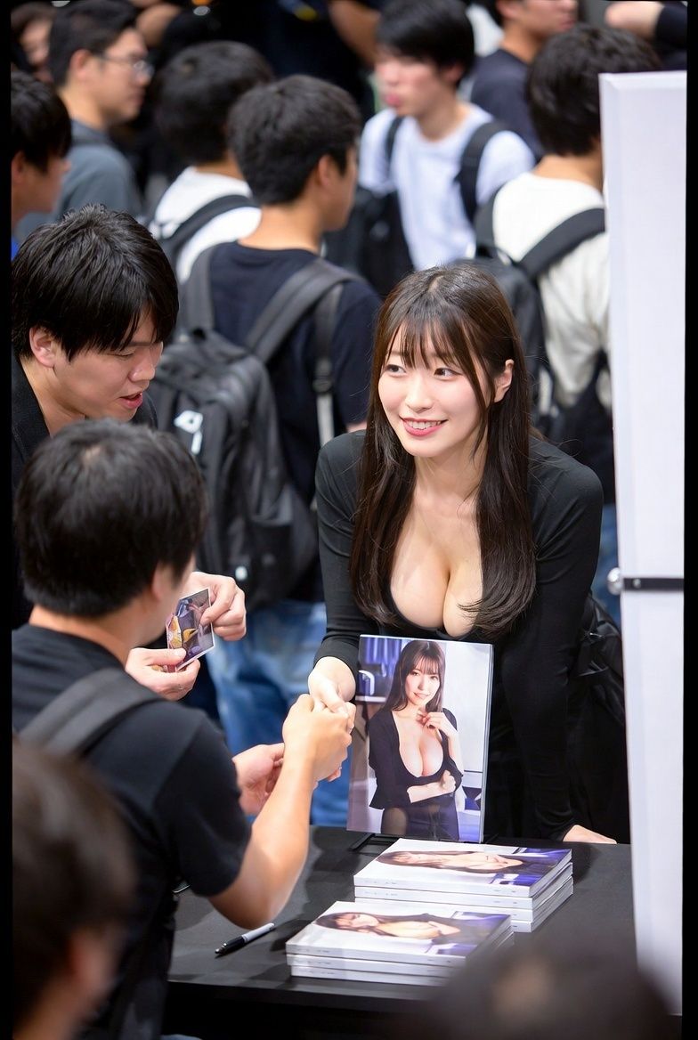 握手会巨乳覗き 〜カメラとオタクに囲まれたAI美女のポロリと無防備〜 サンプル1ページ目