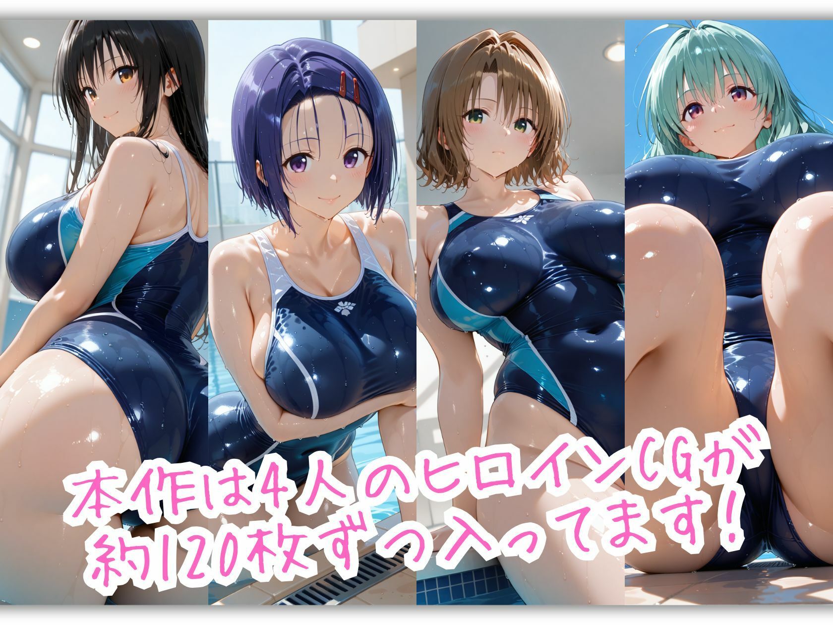 とらぶるスクール水着 濡れた紺色に透ける四人の素肌 サンプル2ページ目