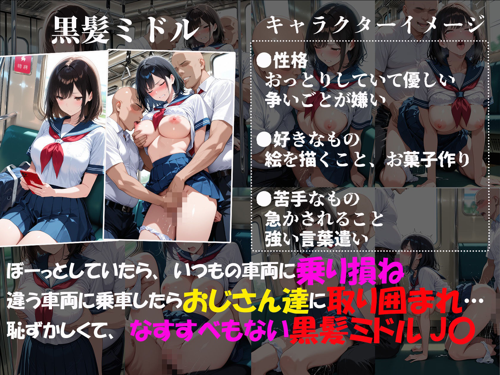 痴●電車で毎日中出しされ続ける黒髪JKの記録 サンプル1ページ目
