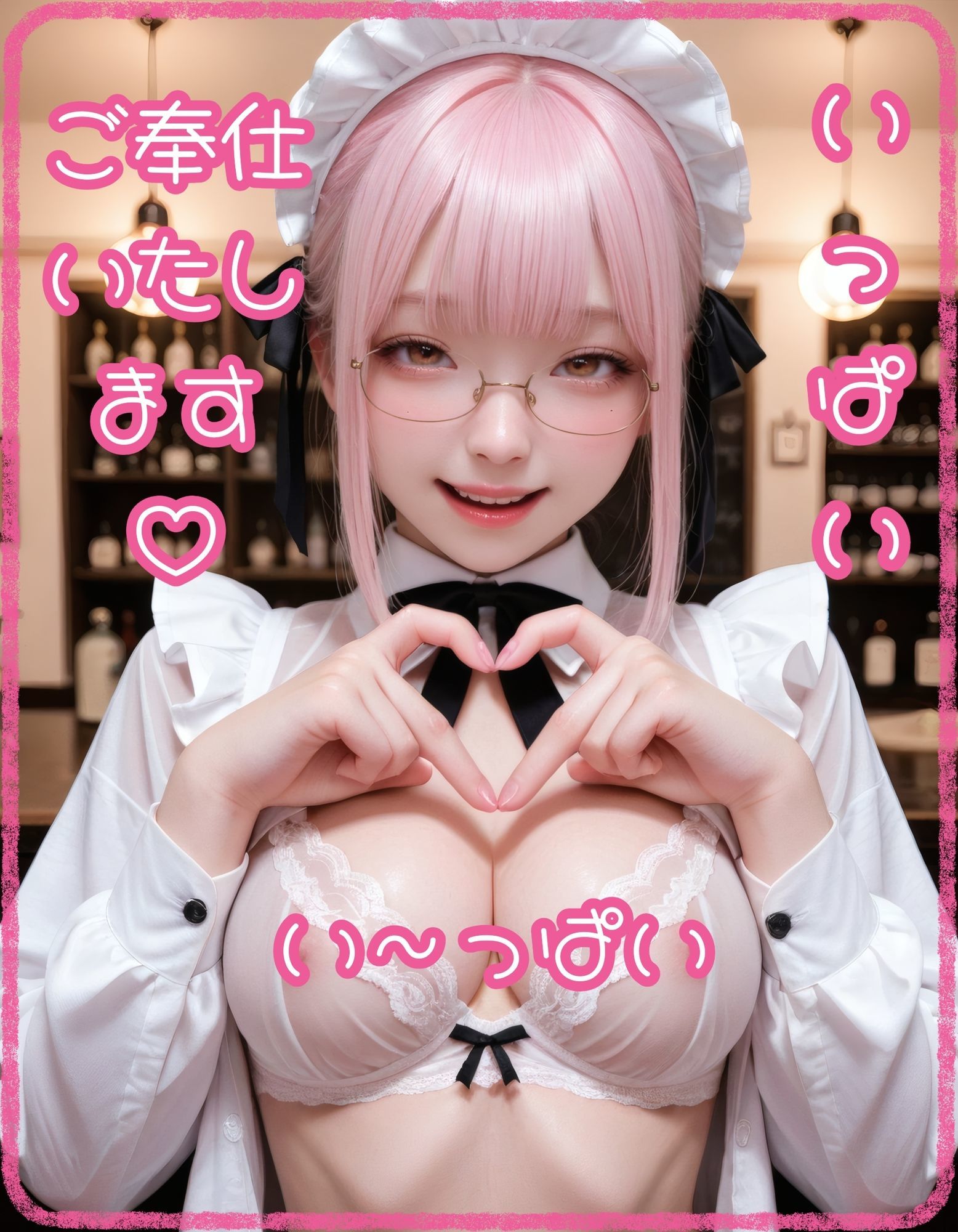 【眼鏡】黒スト×メイドのご奉仕（はーと）カフェ【ピンク髪】 サンプル3ページ目