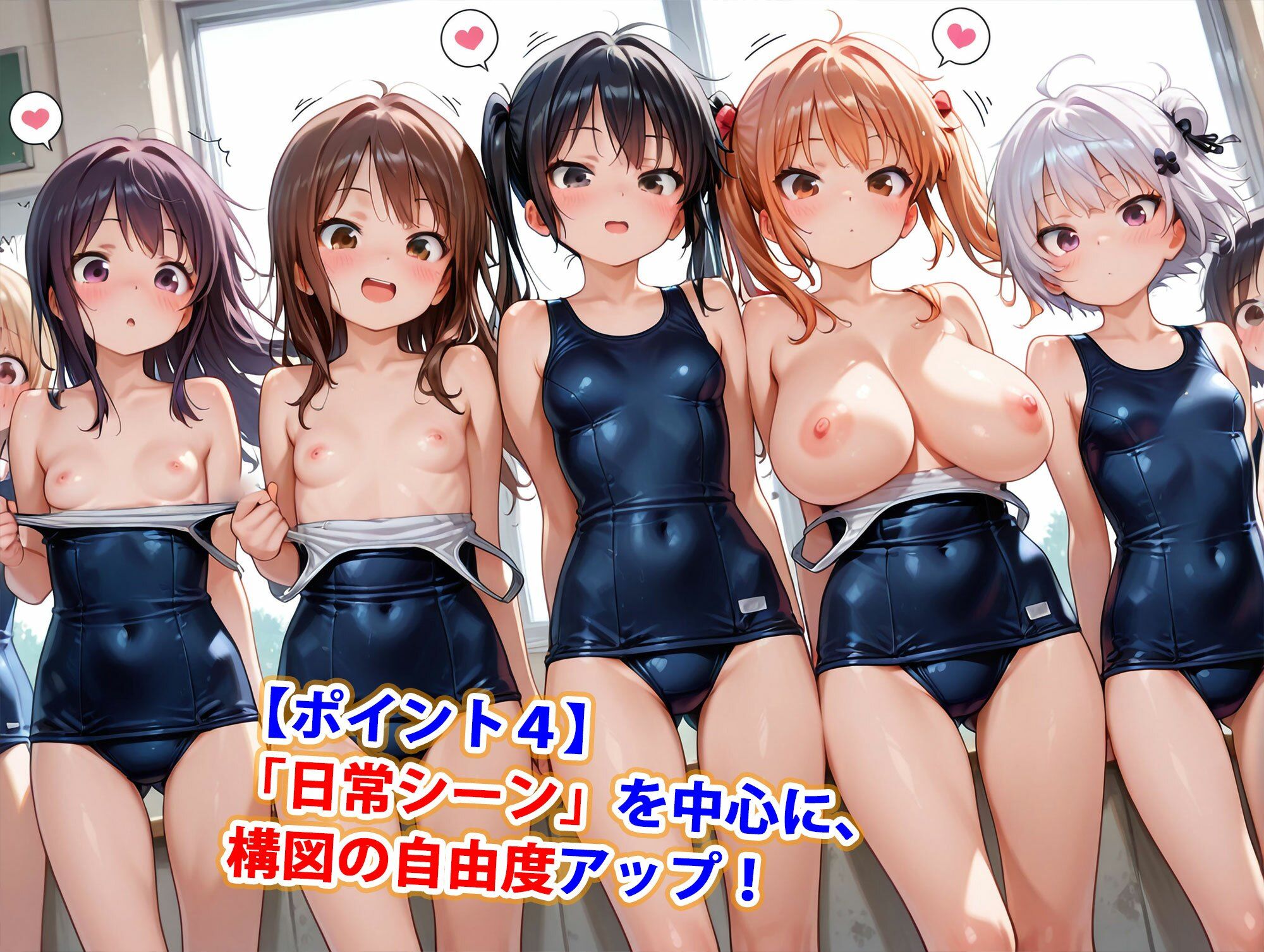 真巨乳ハーレム学園紺＆白スクール水着の水泳部 サンプル5ページ目