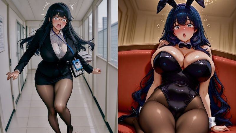 黒髪ロングちゃんとえっち〜憧れのバニーガールは会社の地味子ちゃん！？〜 サンプル1ページ目