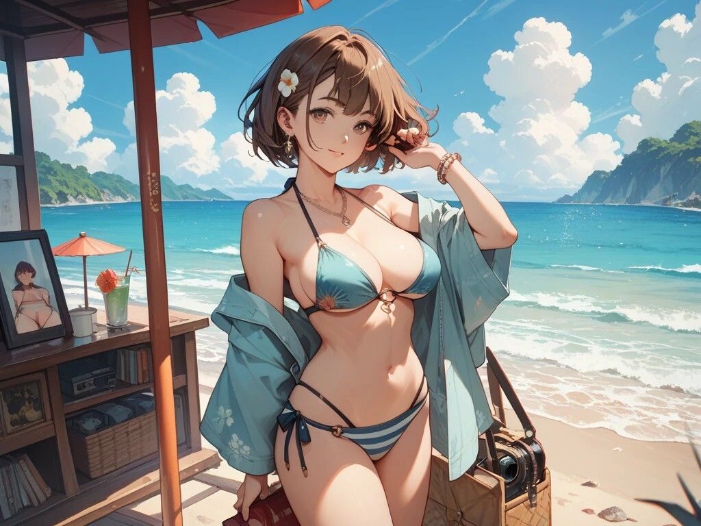 OLオフィスプレイと浜辺を楽しむ美女とキャンプ好き美女 サンプル4ページ目