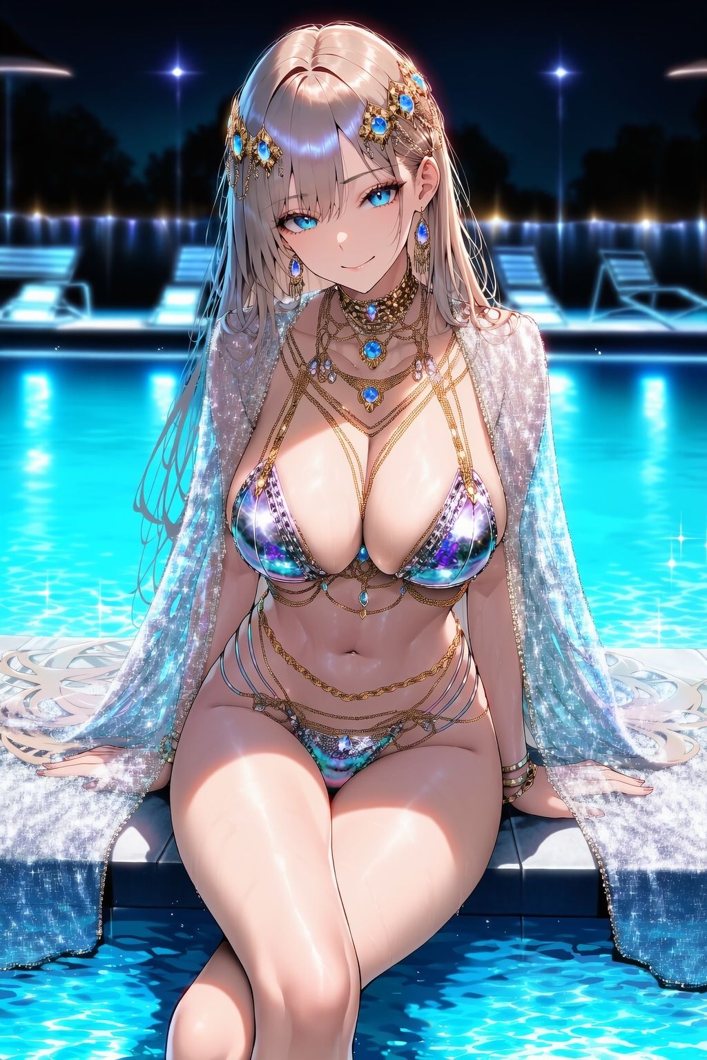 ドスケベ水着でナイトプールに来た姫が即生ハメされてアヘ顔晒すまで サンプル1ページ目