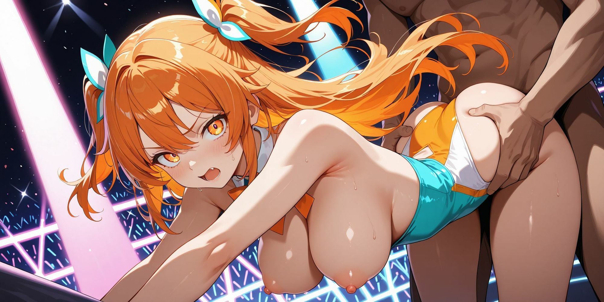 【500枚/超高画質2K/大容量】ステージの上で犯●れるアイドルたち2。〜スポットライトを浴びながら乱入男にバックから突かれる狂宴〜 黒髪・白髪・紫髪のトップアイドルたちが過激なステージ衣装を剥ぎ取られ大衆の前でイかされ続ける輪●劇。溢れる爆乳とペア構図で貫かれるバック＆乱交シチュエーション。男たちの筋肉美と汗の質感まで2048pxで鮮明に描写。歓声と悲鳴が交錯するライブステージで肉奴●と化した少女たちの至高の受難写真集第二弾。2048px×1024px/枚数多数/アイドル/乱交/バック/高画質 サンプル5ページ目