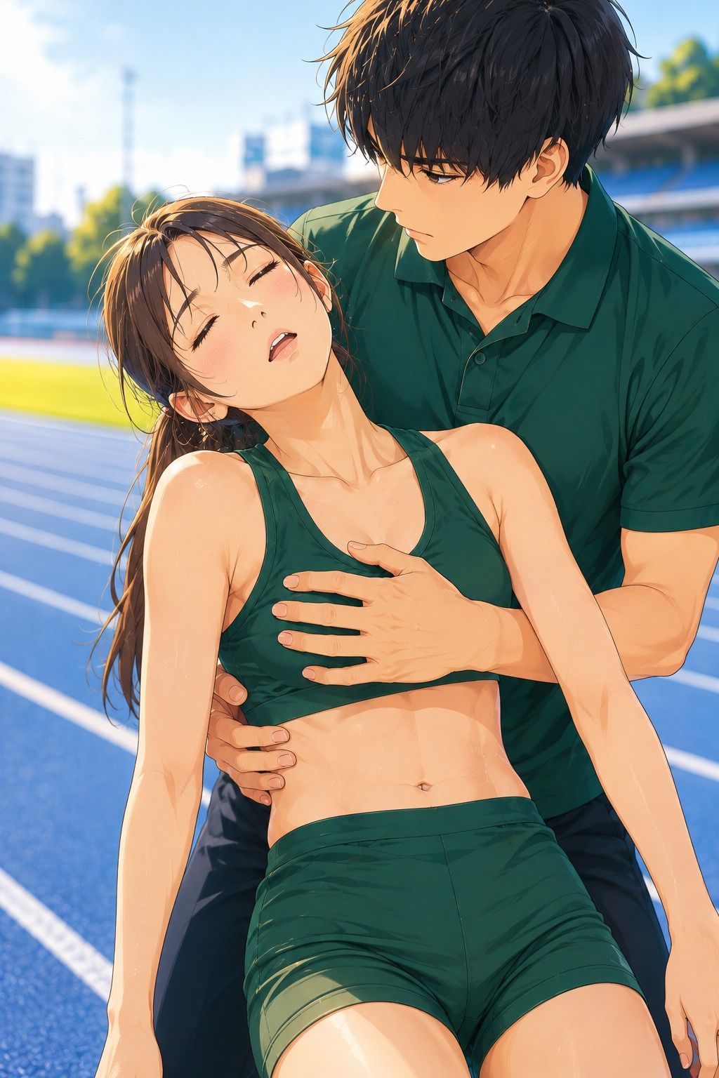 【CG】女子陸上部員のおっぱいを支える男子マネージャーたち！ サンプル2ページ目
