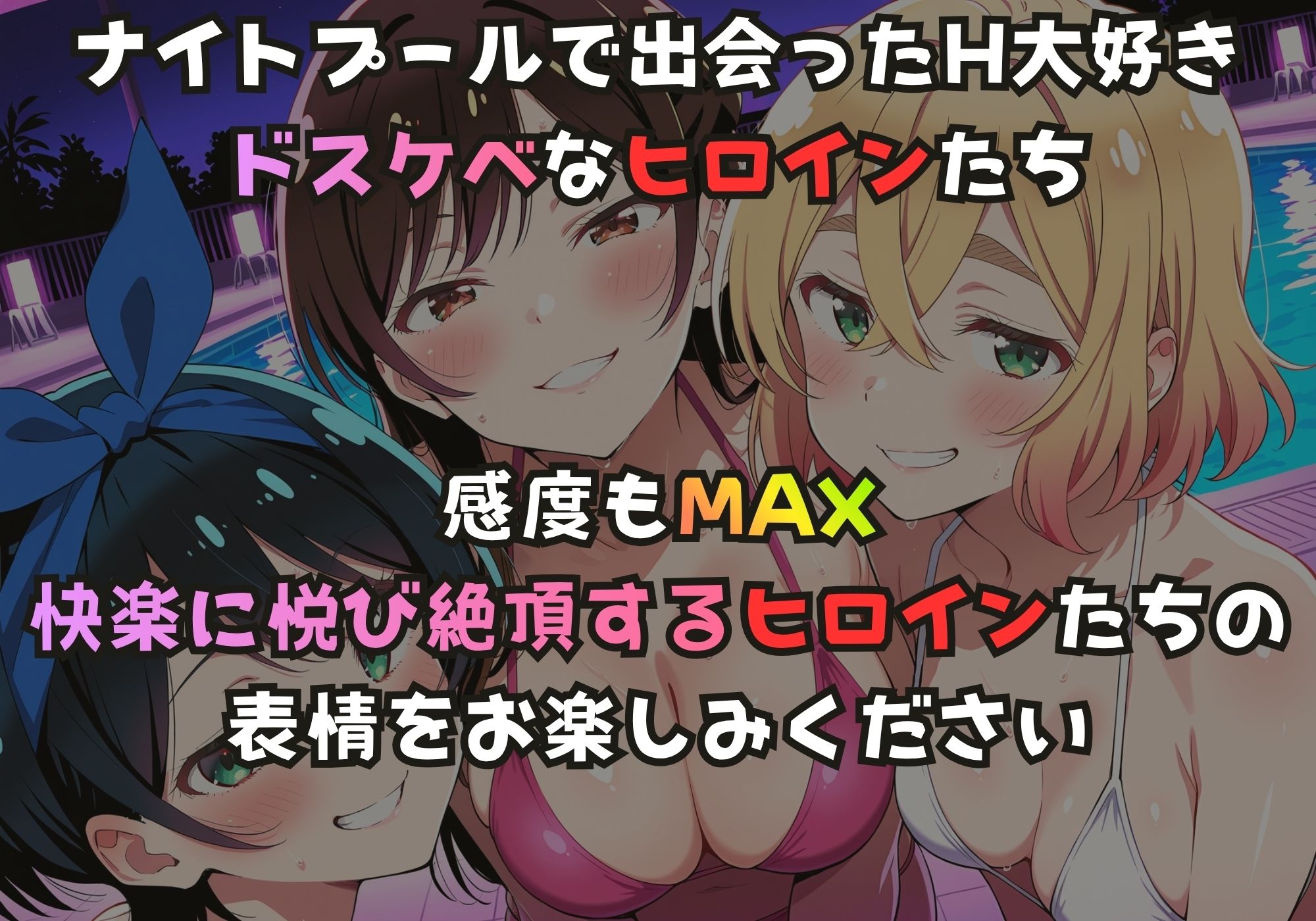 ナイトプールでガンギマるドスケベヒロイン 更科〇夏＆水原〇鶴＆七海〇美 サンプル1ページ目