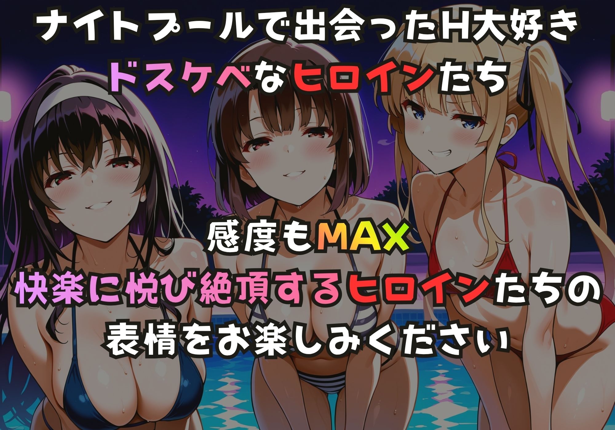 ナイトプールでガンギマるドスケベヒロイン 霞ヶ丘〇羽＆加藤〇＆澤村・スペンサー・英〇々 サンプル1ページ目