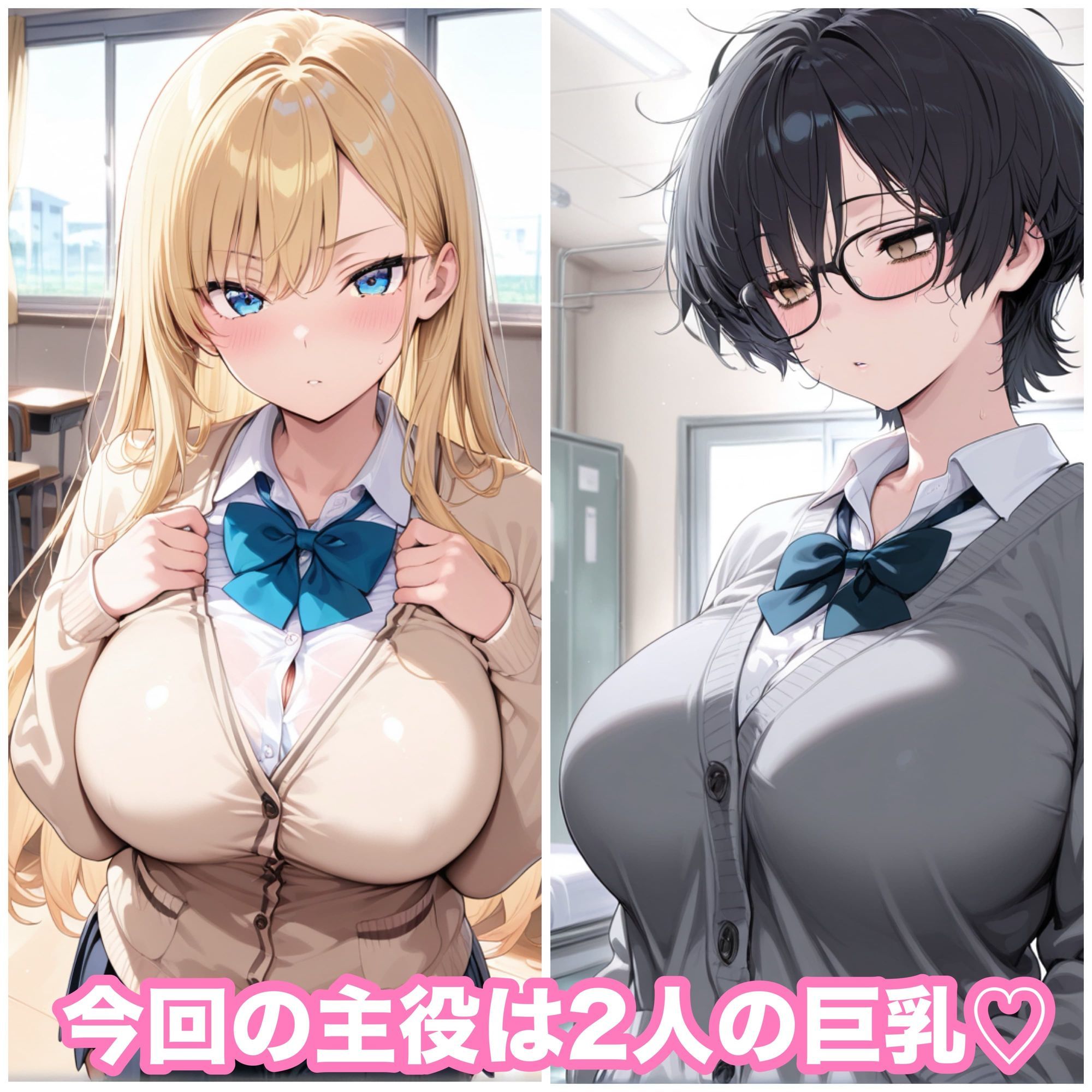 巨乳ギャルと地味子のどすけべな放課後〜教室と保健室で中出し〜 サンプル1ページ目