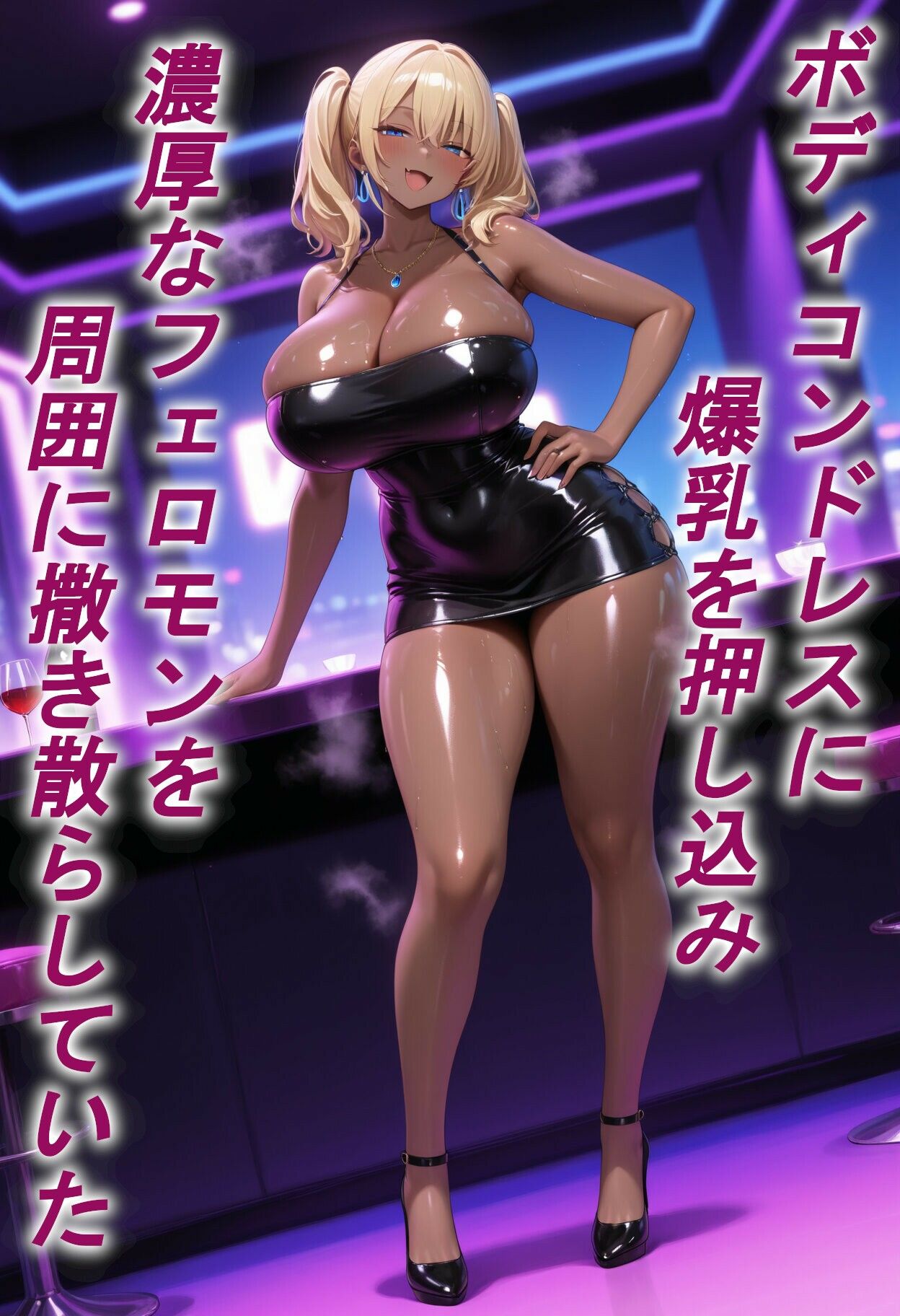 【金髪ツインテ×黒ギャル】ボディコンの褐色ギャル。ナイトクラブでナンパされ、一晩中ハメ尽くされる！ サンプル2ページ目