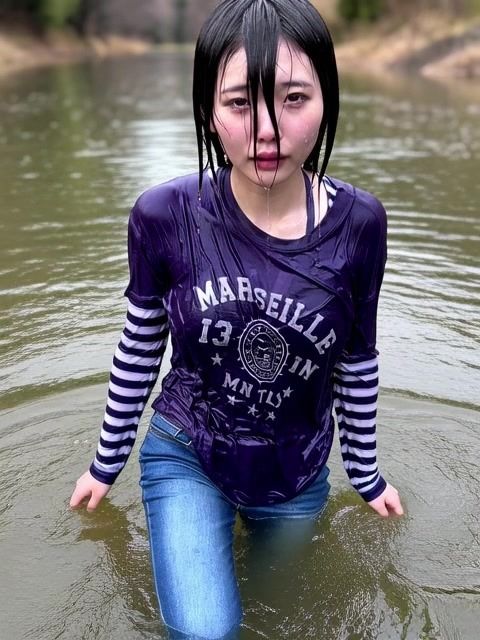 【AI動画259本】着衣ずぶ濡れ WET COLLECTION Vol.1｜池・川で全身びしょ濡れ サンプル5ページ目