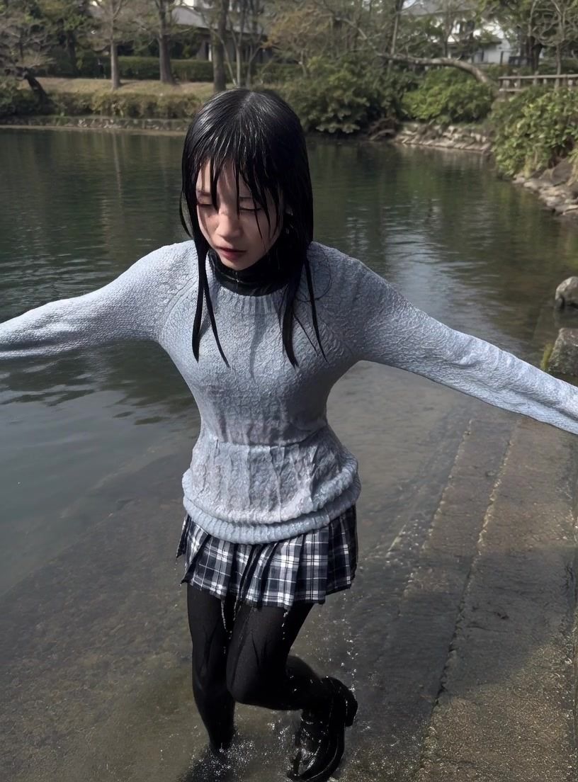 【AI動画259本】着衣ずぶ濡れ WET COLLECTION Vol.1｜池・川で全身びしょ濡れ サンプル6ページ目