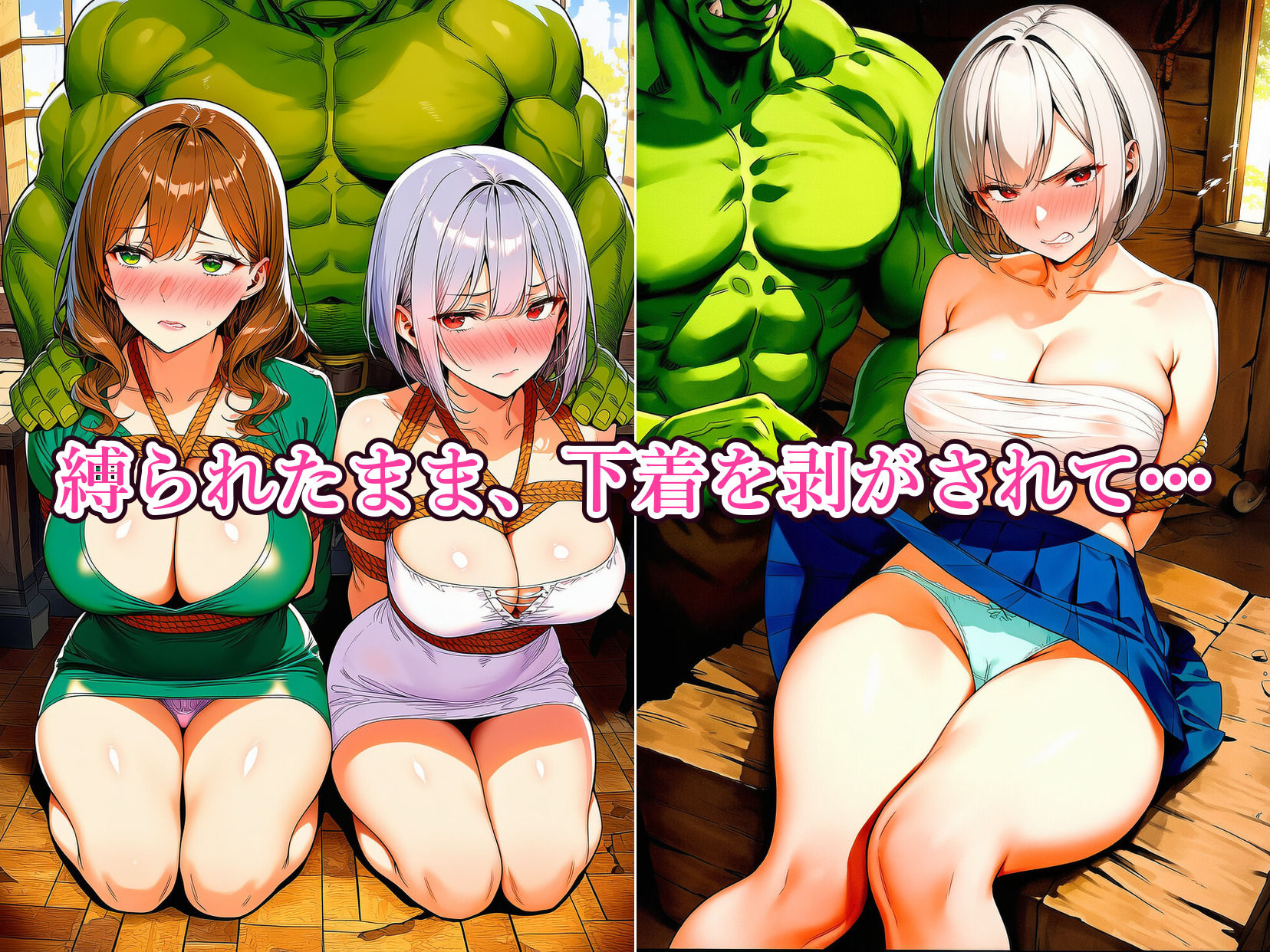 人妻戦士パーティー陥落記〜オーク編 巨乳人妻4人、廃村から巣へ連行されて〜 サンプル1ページ目