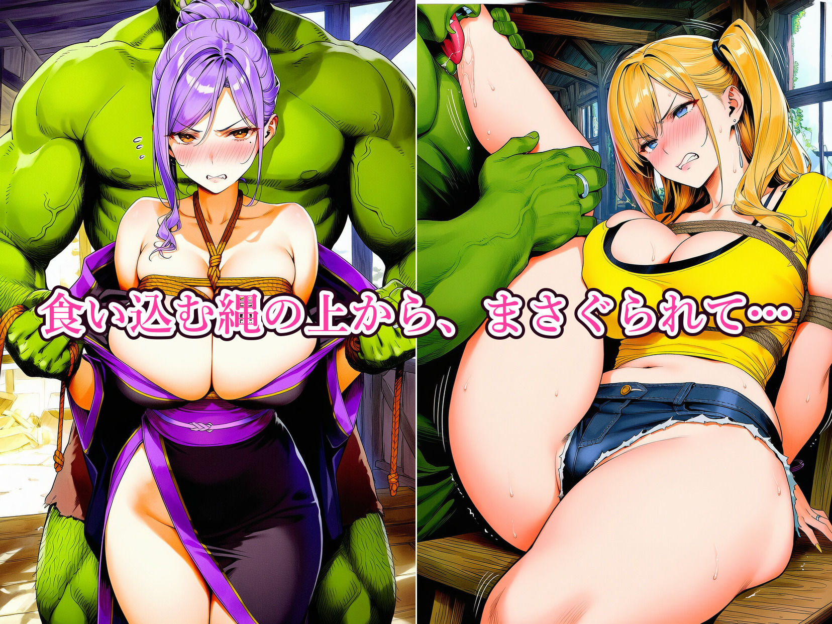 人妻戦士パーティー陥落記〜オーク編 巨乳人妻4人、廃村から巣へ連行されて〜 サンプル2ページ目