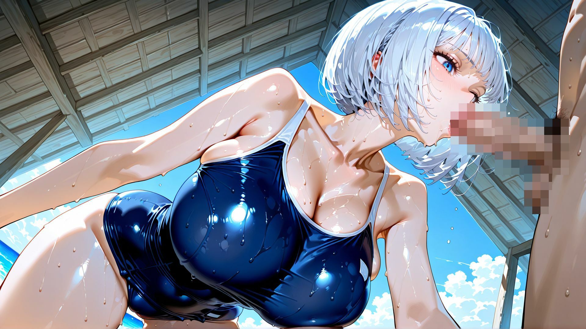 【4K】スク水姿の巨乳JKを、夏の海で汗だく中出しセックス サンプル8ページ目