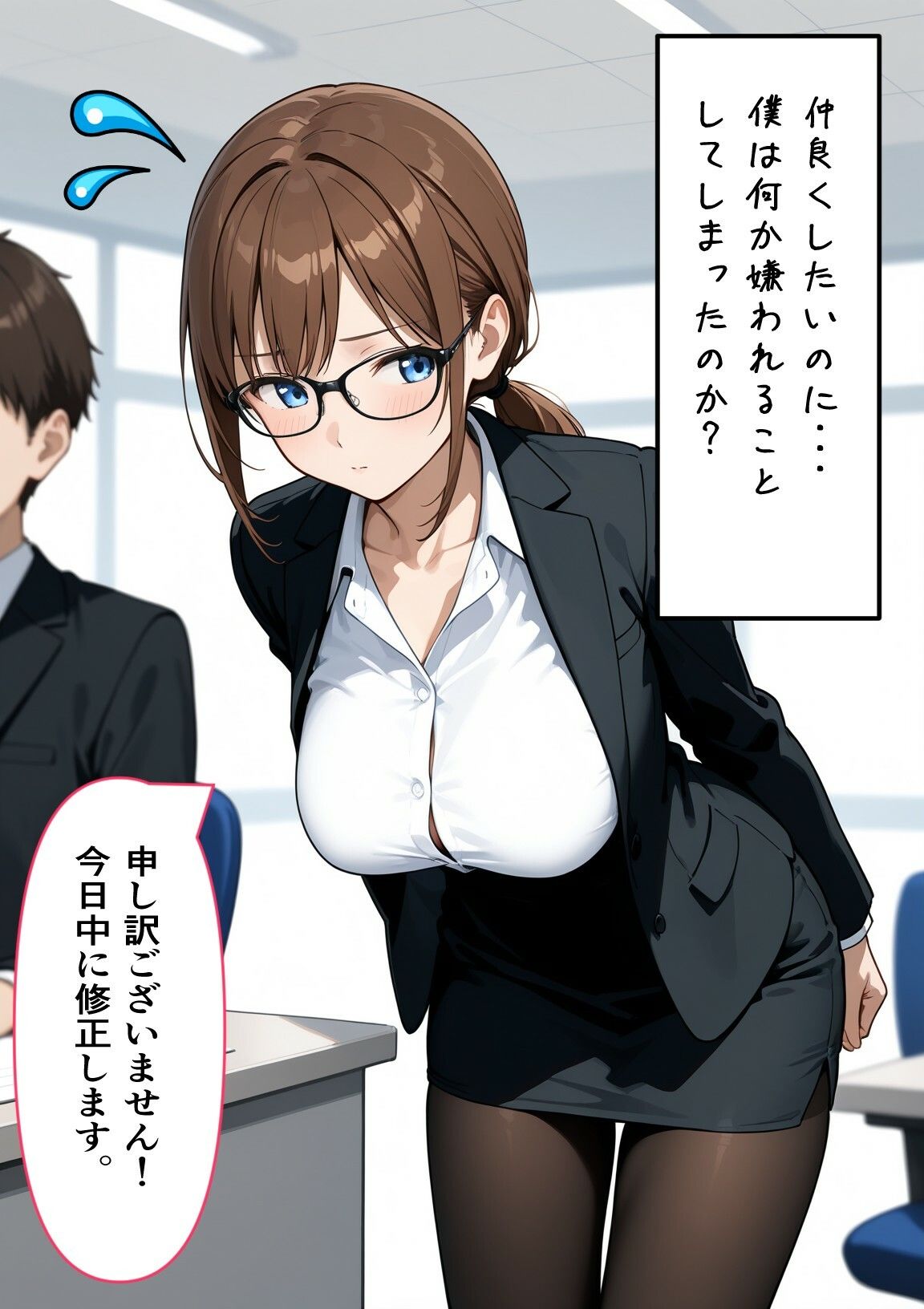 巨乳の後輩ちゃんと2人きりオフィスでOL服着たままセックス 〜仕事中笑わないのにエッチ中デレデレに〜 サンプル2ページ目