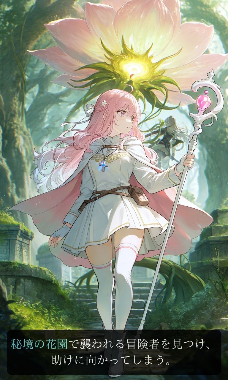 【ストーリー×イラスト｜ストーリー版】ミスティック・ブルーム-心優しい治癒術師、魔花に呼吸を奪われる秘境の花園-【ニーソックス/首絞め/ファンタジー/美少女】 サンプル3ページ目