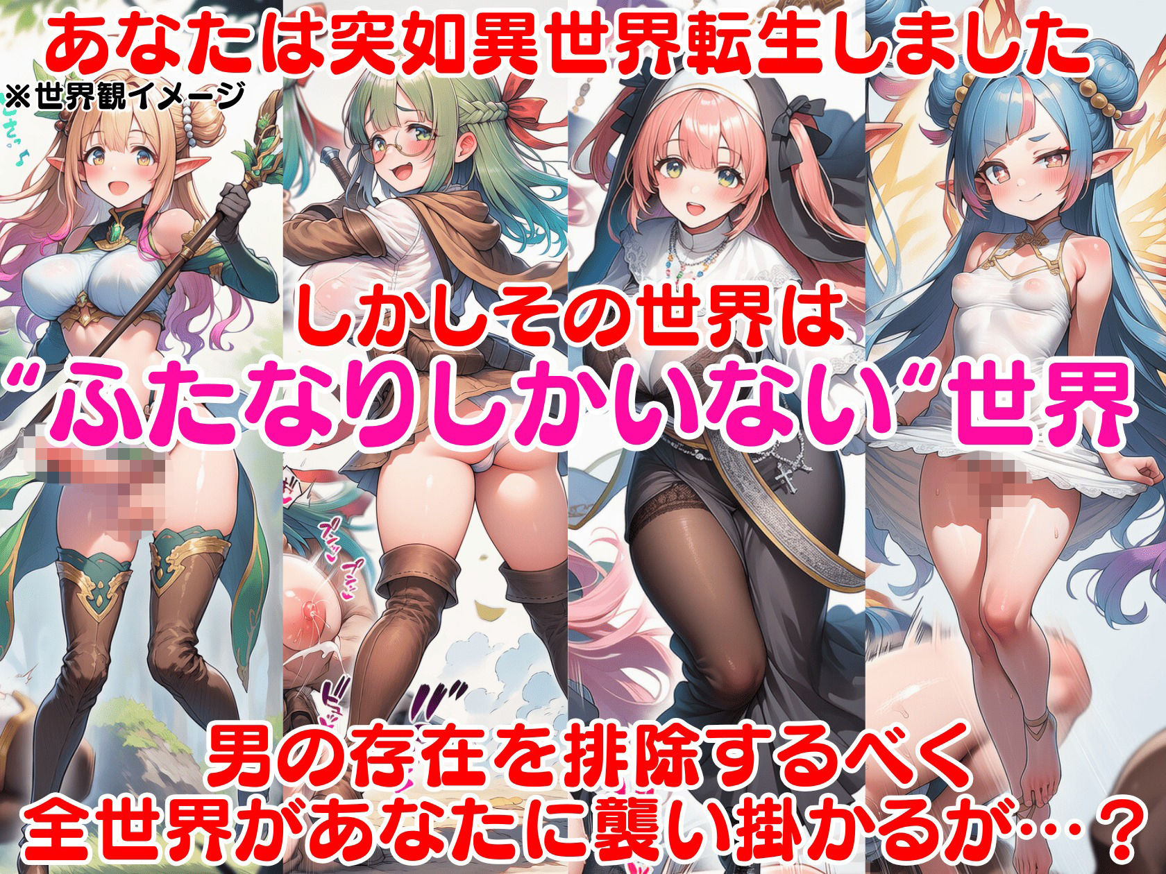 ふたなり即堕ち異世界転生〜ふたなりだらけの世界をチンポで征服します〜 サンプル1ページ目