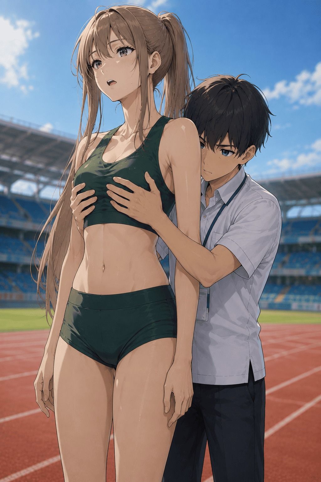 【CG】高身長女子陸上部員のおっぱいを支える低身長男子たち！ サンプル2ページ目