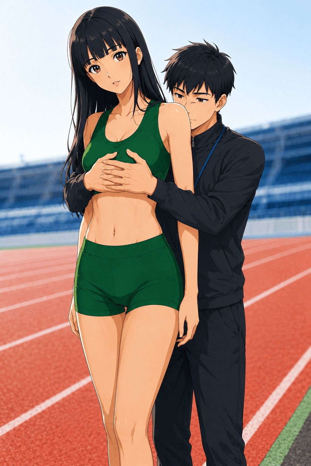 【CG】高身長女子陸上部員のおっぱいを支える低身長男子たち！ サンプル6ページ目