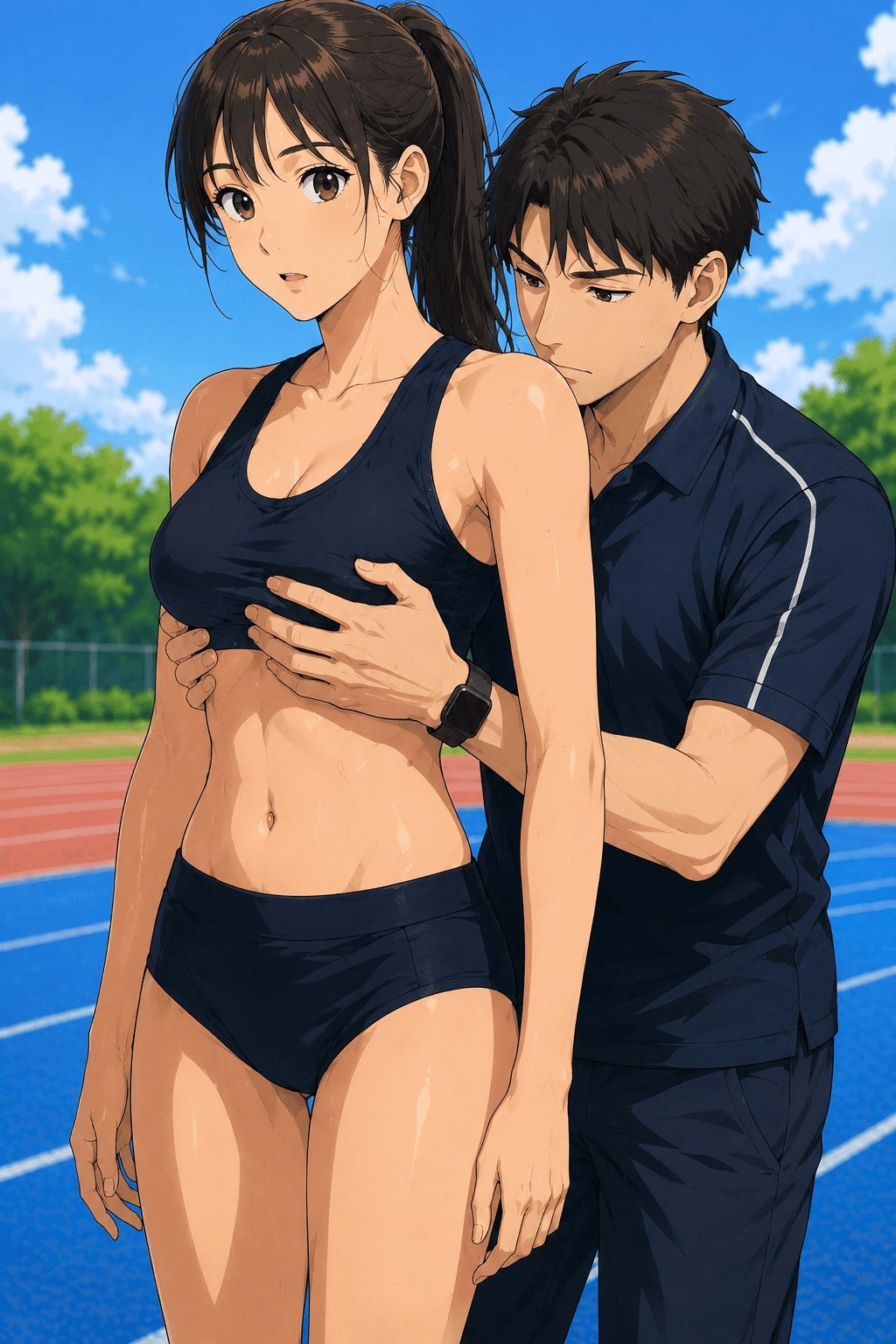 【CG】高身長女子陸上部員のおっぱいを支える低身長男子たち！ サンプル8ページ目