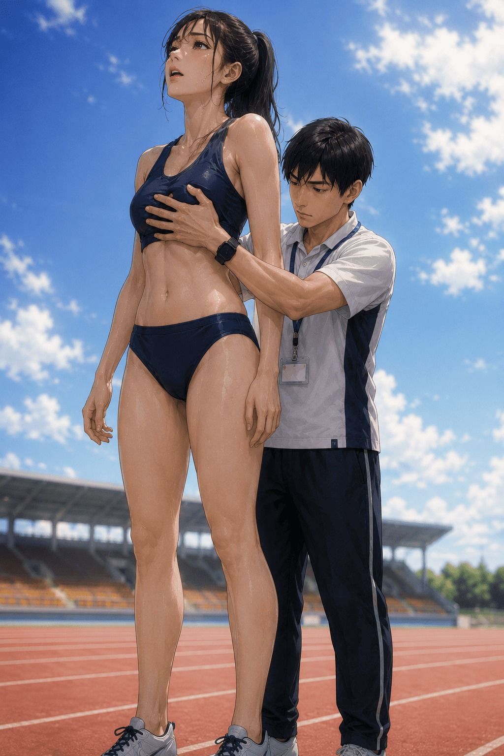 【CG】高身長女子陸上部員のおっぱいを支える低身長男子たち！ サンプル9ページ目