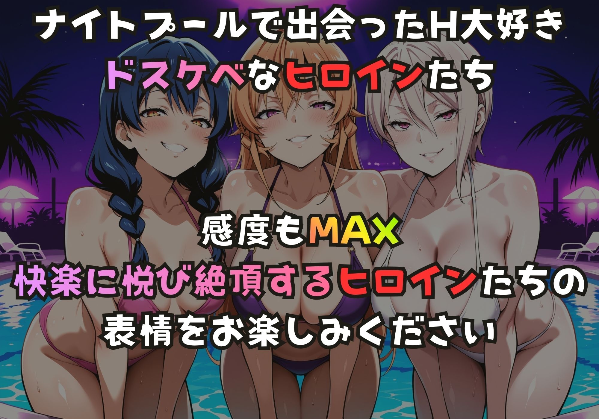 ナイトプールでガンギマるドスケベヒロイン 田〇恵＆薙切え〇な＆薙切ア〇ス サンプル1ページ目