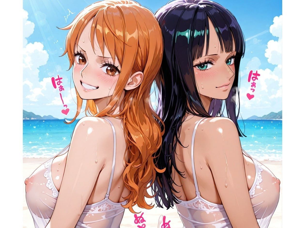ナ◯＆ロ◯ン  ビーチでイチャラブSEX サンプル1ページ目