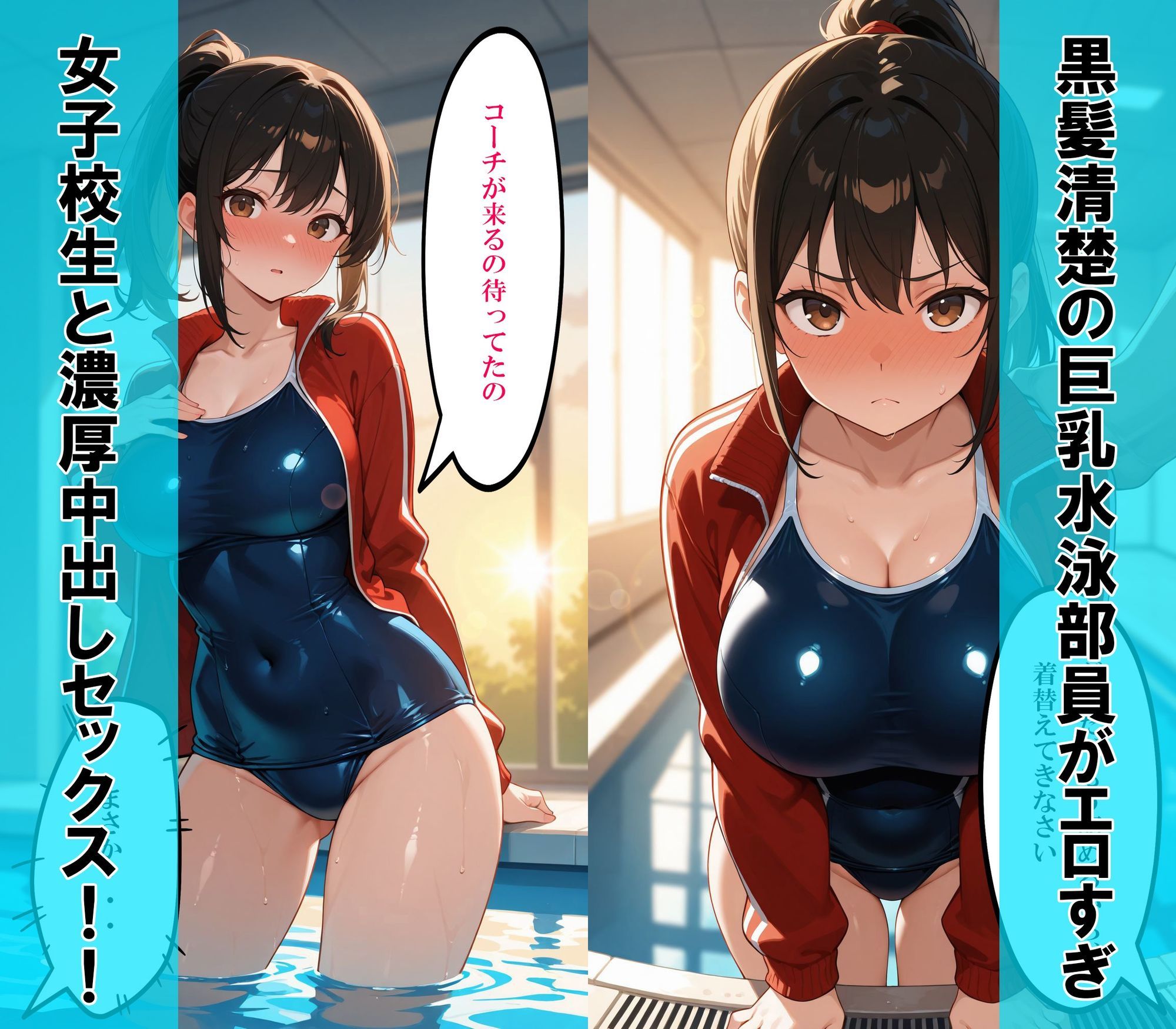 【セリフ付き】コーチが好きすぎる純粋清楚の巨乳水泳部員といちゃらぶ中出しセックスやり放題 サンプル1ページ目