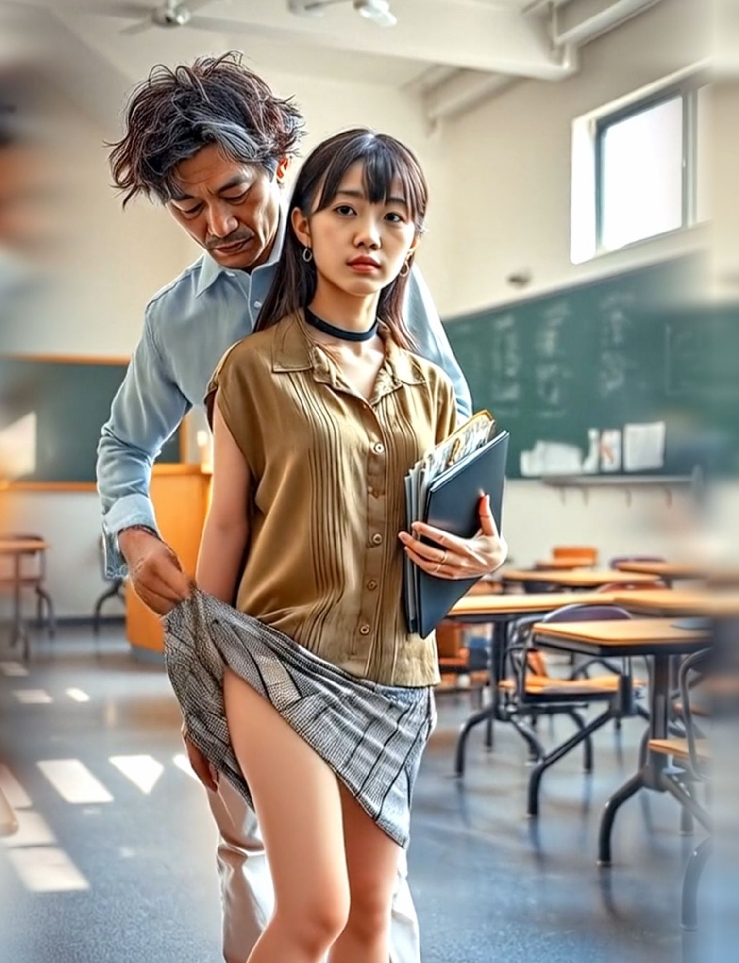 妄想30-2 放課後の教室で女教師が狙われる AI生成動画 サンプル1ページ目