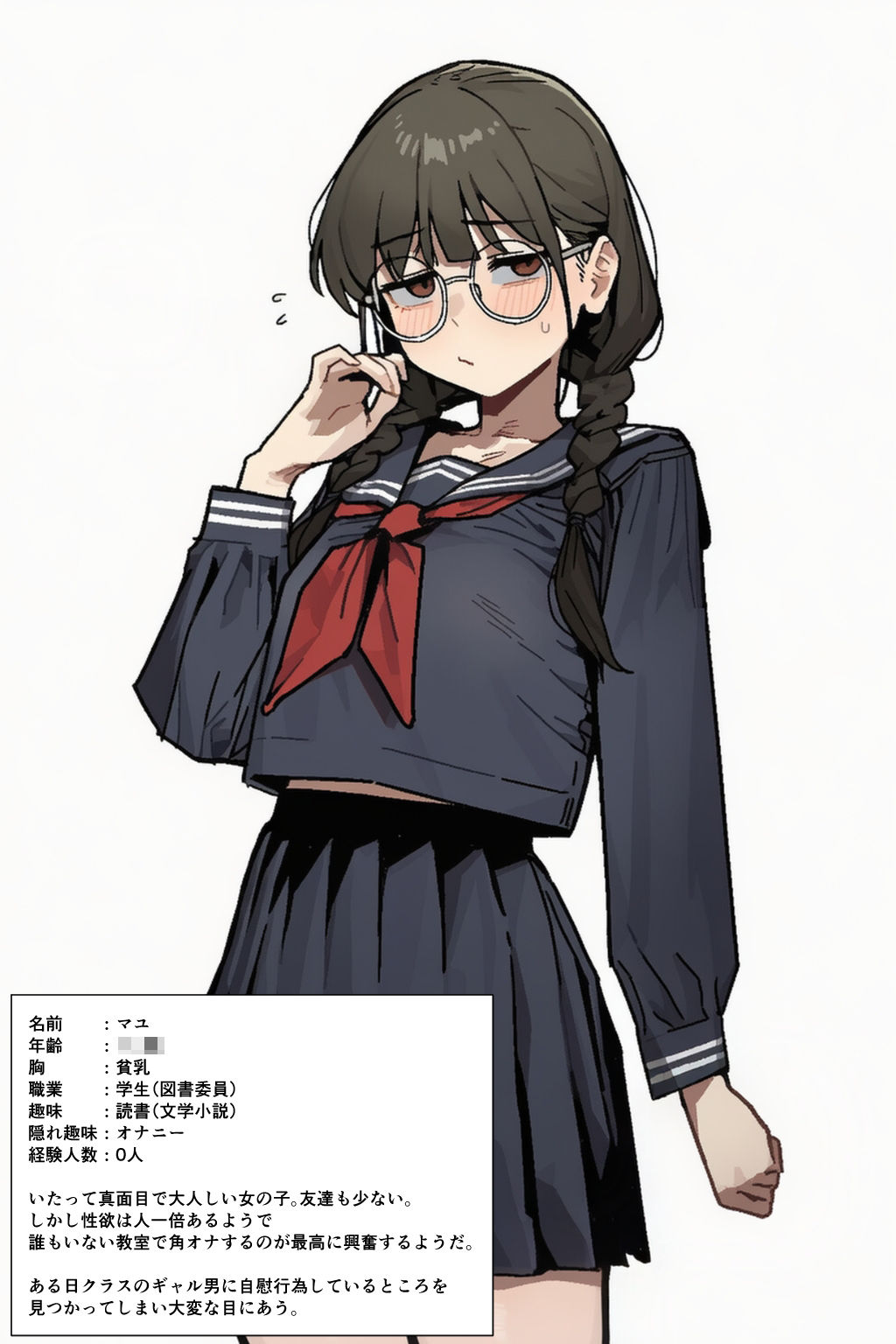 黒髪ひんぬーメガネっ娘×ギャル男=出産 サンプル1ページ目