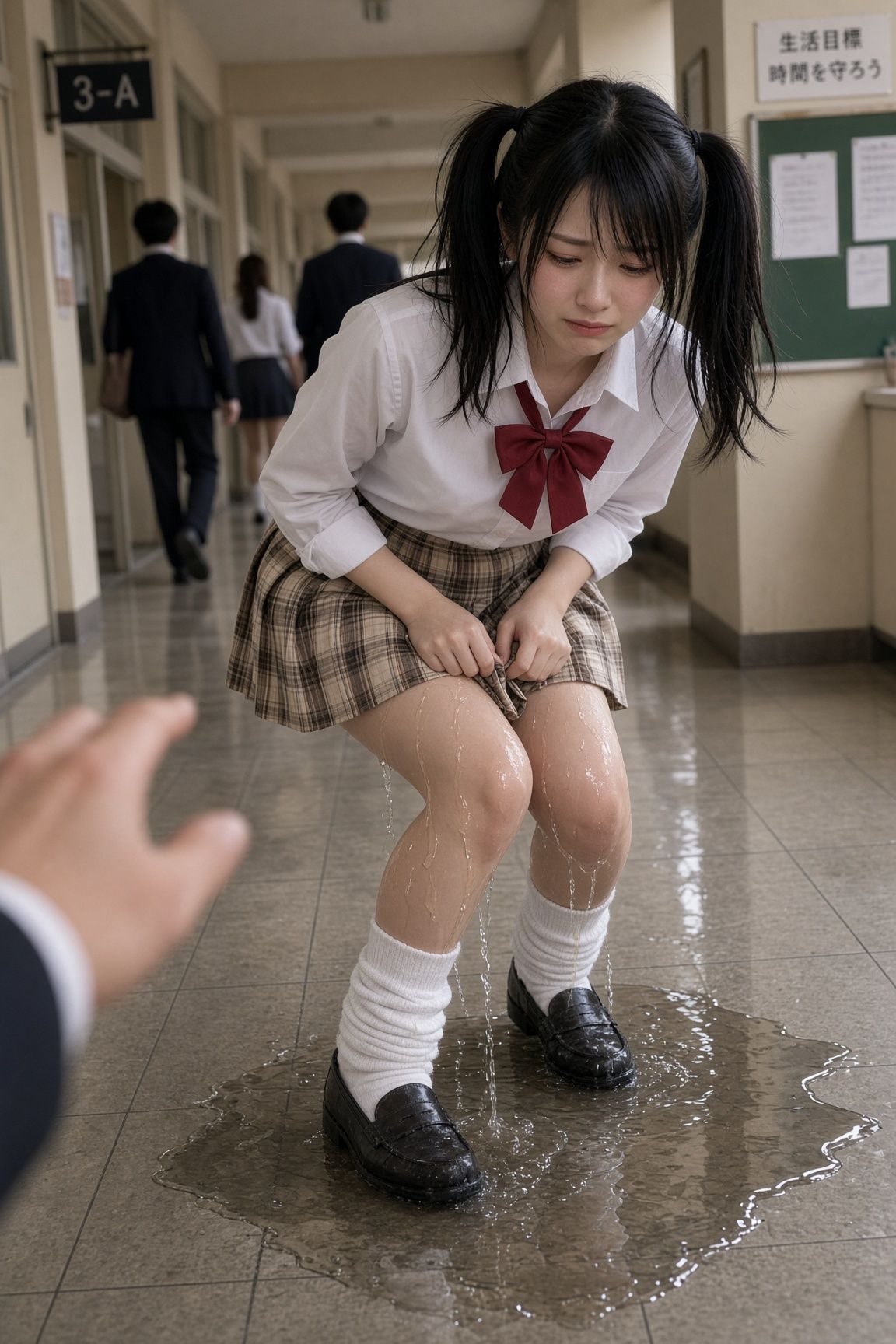 【AI動画】休み時間に廊下でおしがまの後におもらし サンプル3ページ目
