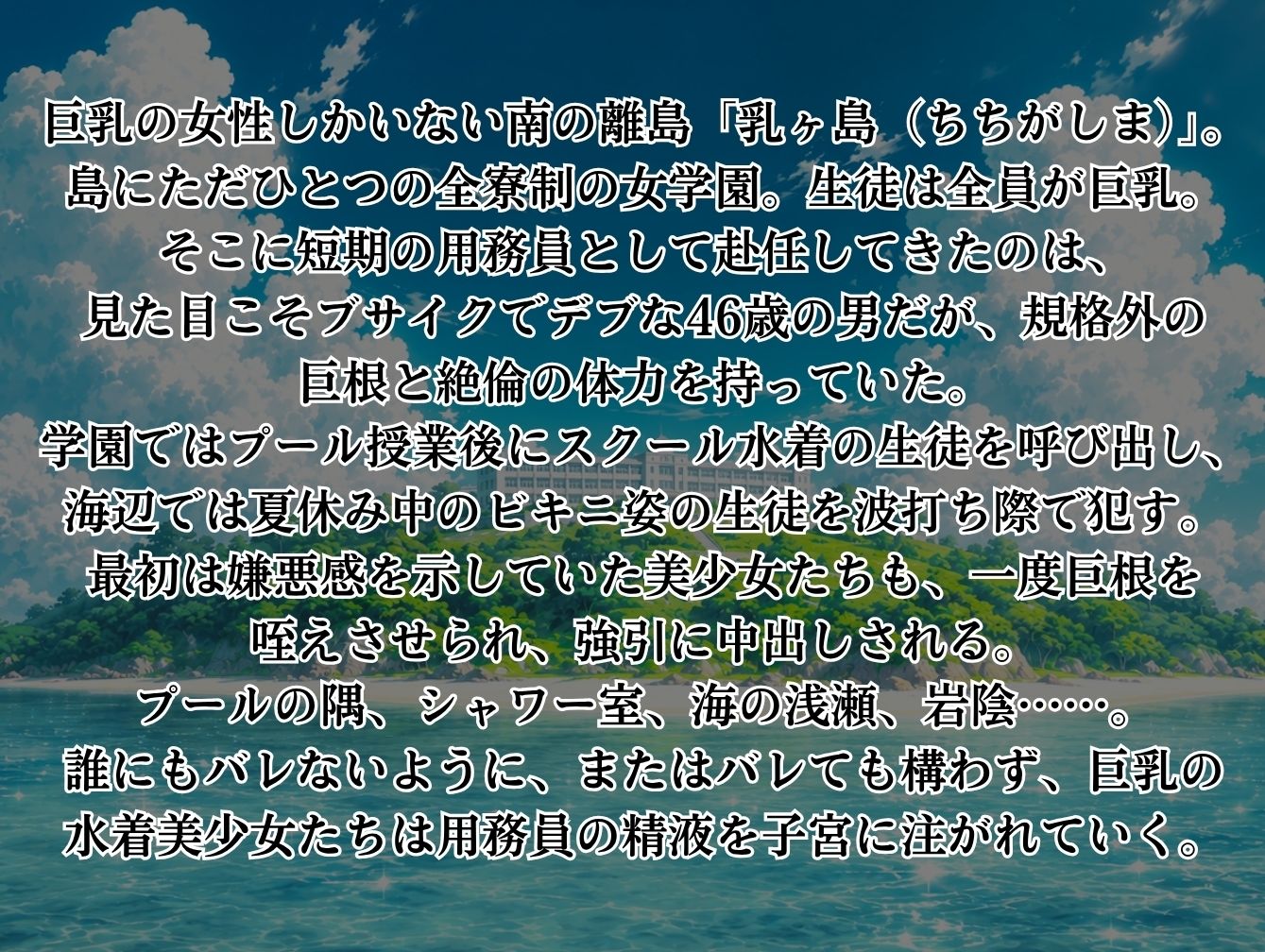 巨乳しかいない離島の女学園で水着美少女たちと中出しセックス集 サンプル1ページ目