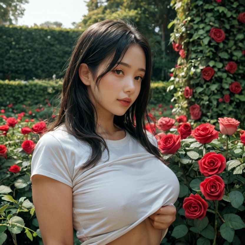ローズガーデンでおっぱいを見せてくれるお姉さん（セリフなし  AI画像集） サンプル1ページ目