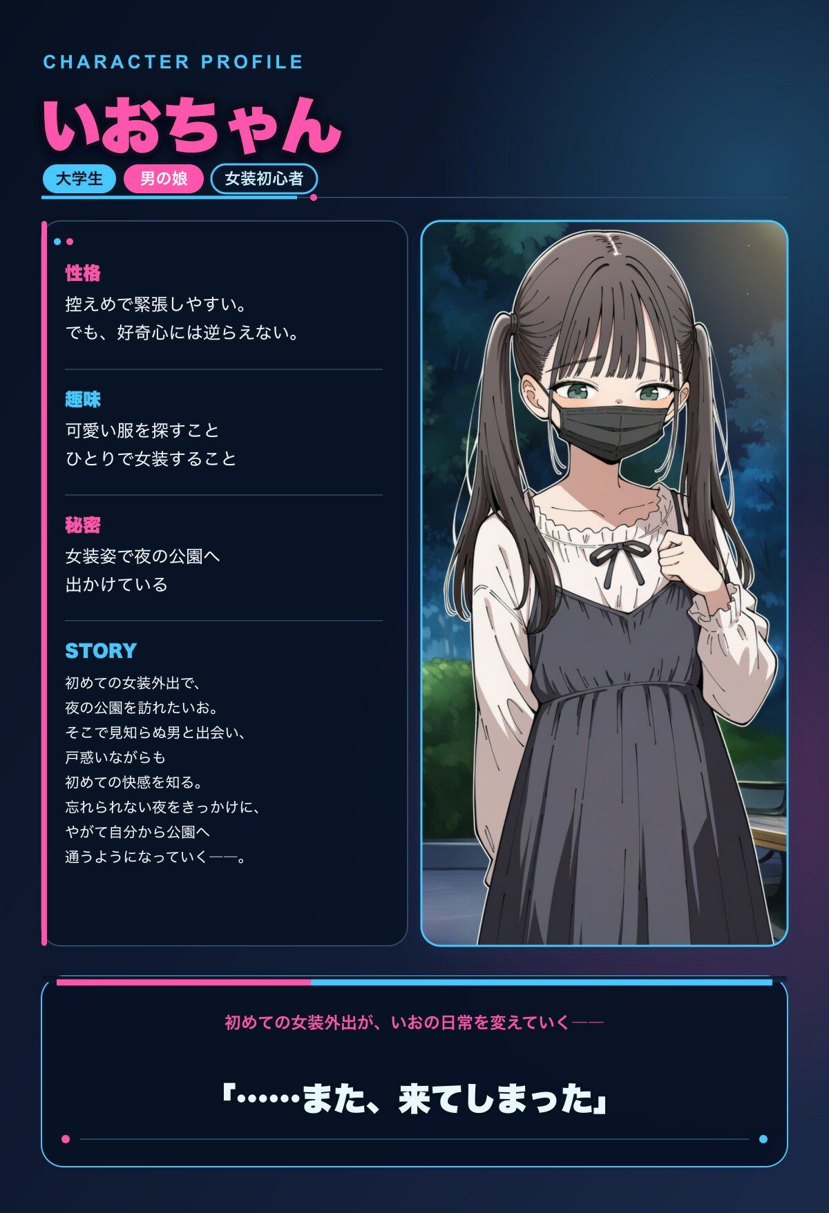 男の娘いおちゃん  ハッテン場デビュー。―快楽に目覚める夜― サンプル1ページ目
