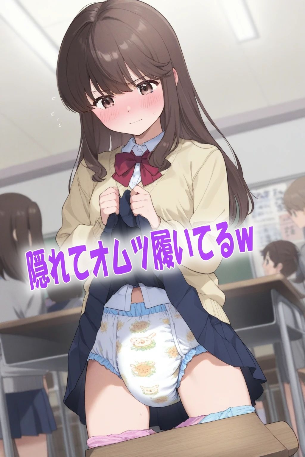 学校の教室でオムツ姿にされて恥ずかしがってる女の子達イラスト300枚 サンプル1ページ目