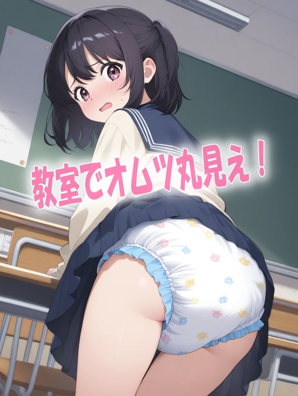 学校の教室でオムツ姿にされて恥ずかしがってる女の子達イラスト300枚 サンプル3ページ目