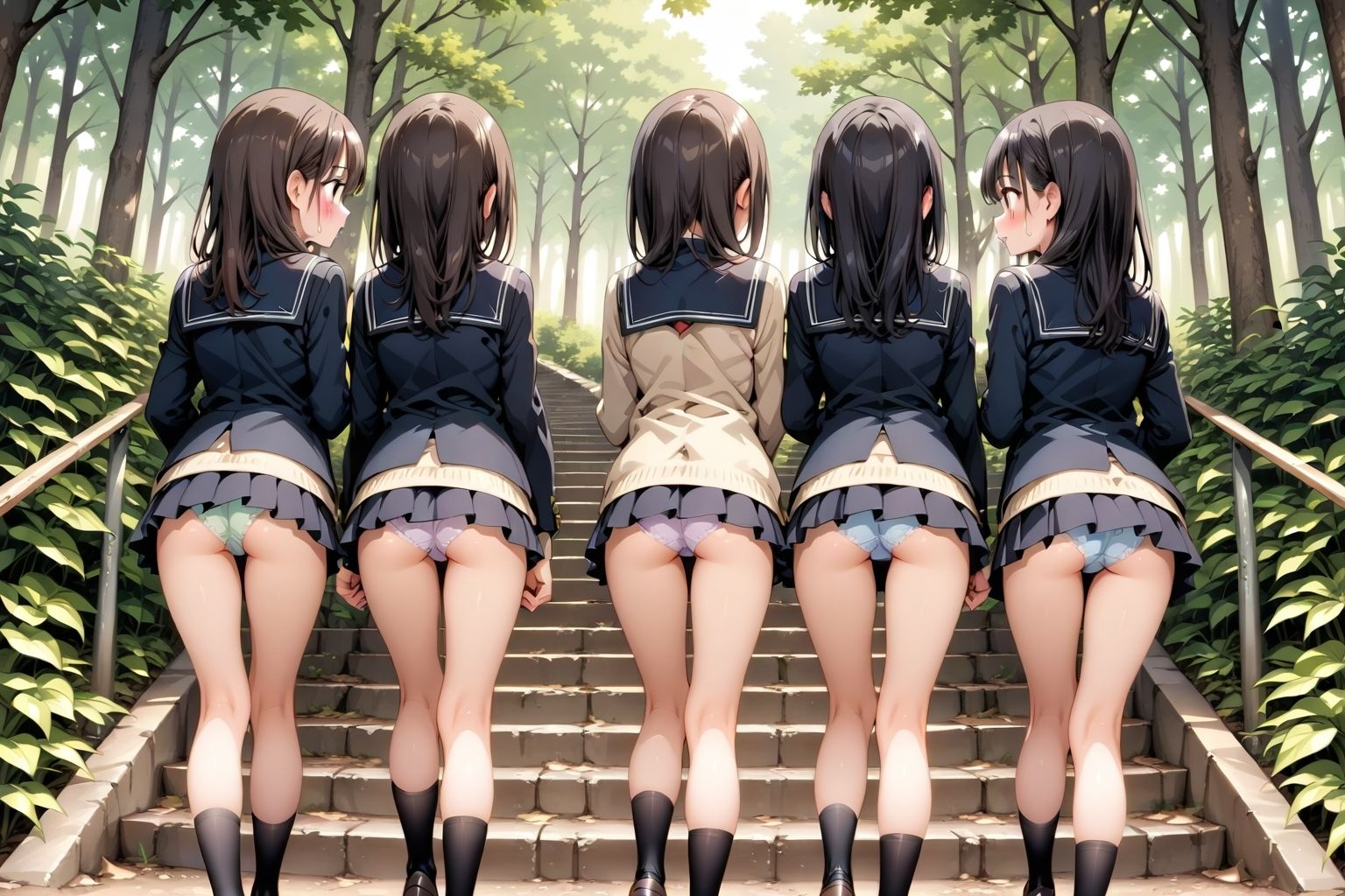 【59枚】女の子たちのミニスカ制服やパンティーやお尻をお好きなだけ観察できます♪今日は妄想の世界にあるエッチな街での学園見学日です♪街のいろいろな学園の校舎前にあるお庭の階段で、制服ミニスカート、オシリにくい込むパンツのパンチラをいっぱいごらんくださいね♪ サンプル8ページ目