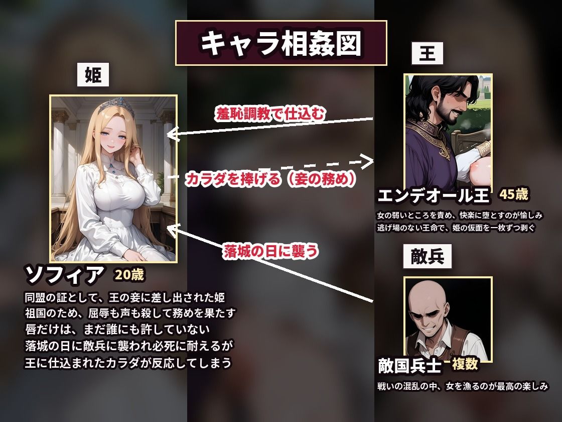 【4K・セリフ有】王に羞恥調教された姫が落城の日に敵兵の中出し輪●で堕ちるまで〜気高き妾姫・ソフィア編〜 サンプル2ページ目