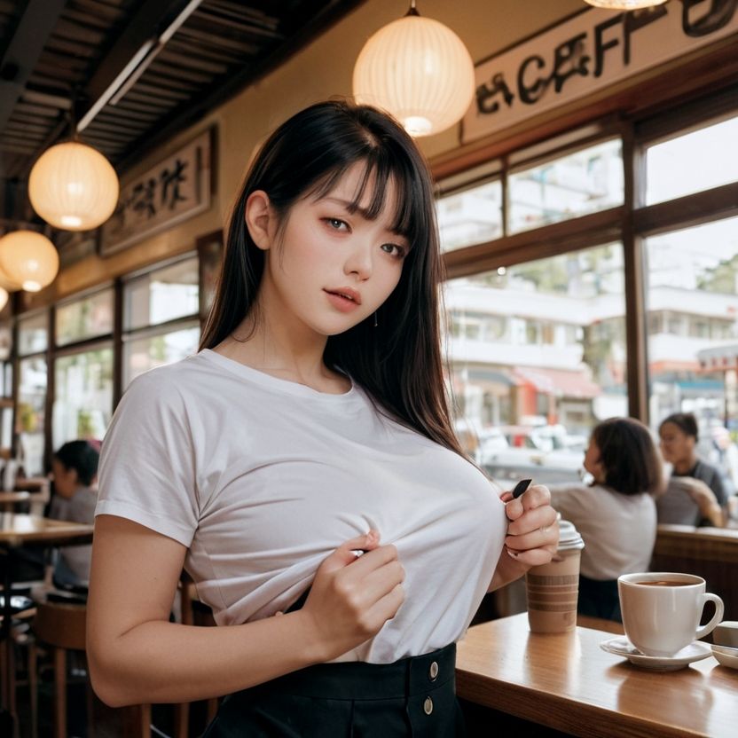 カフェでチラッとおっぱいを見せてくれるお姉さん（セリフなし  AI画像集） サンプル4ページ目