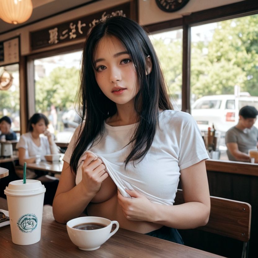 カフェでチラッとおっぱいを見せてくれるお姉さん（セリフなし  AI画像集） サンプル7ページ目